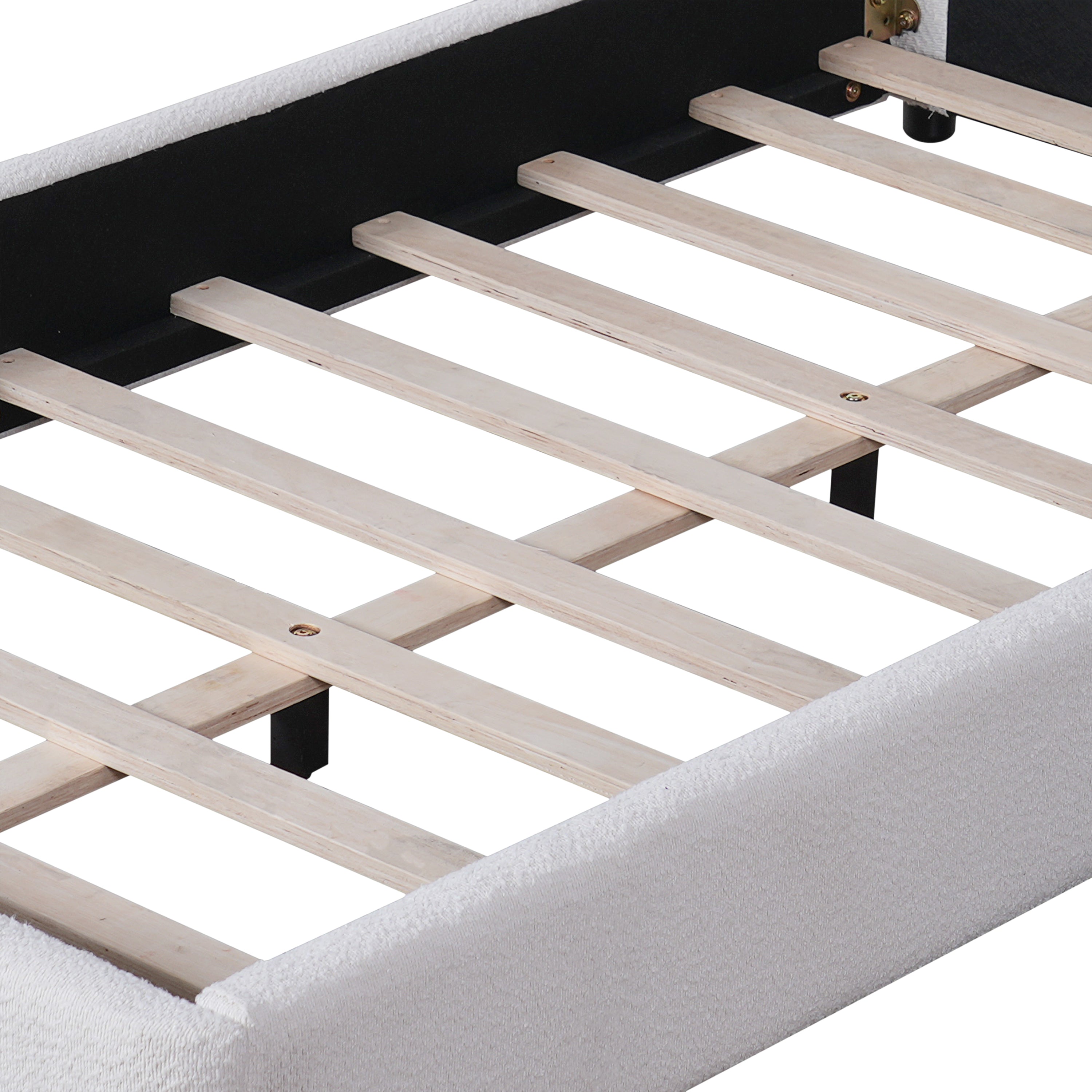 Bed Frame With Boucle Upholstered Round Curved Headboard