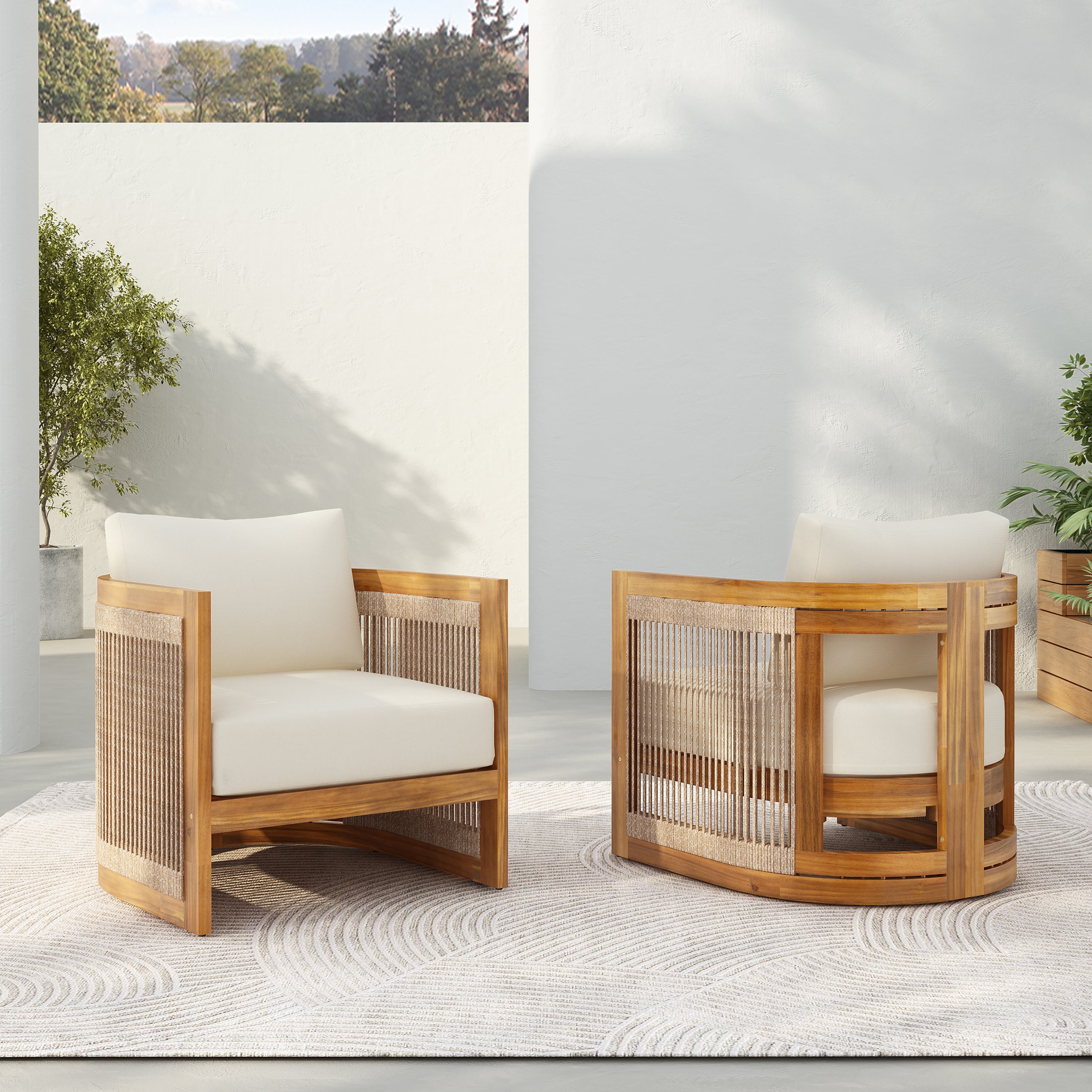 Sundara Acacia Wood Outdoor Club Chair with Handwoven Rope Accents