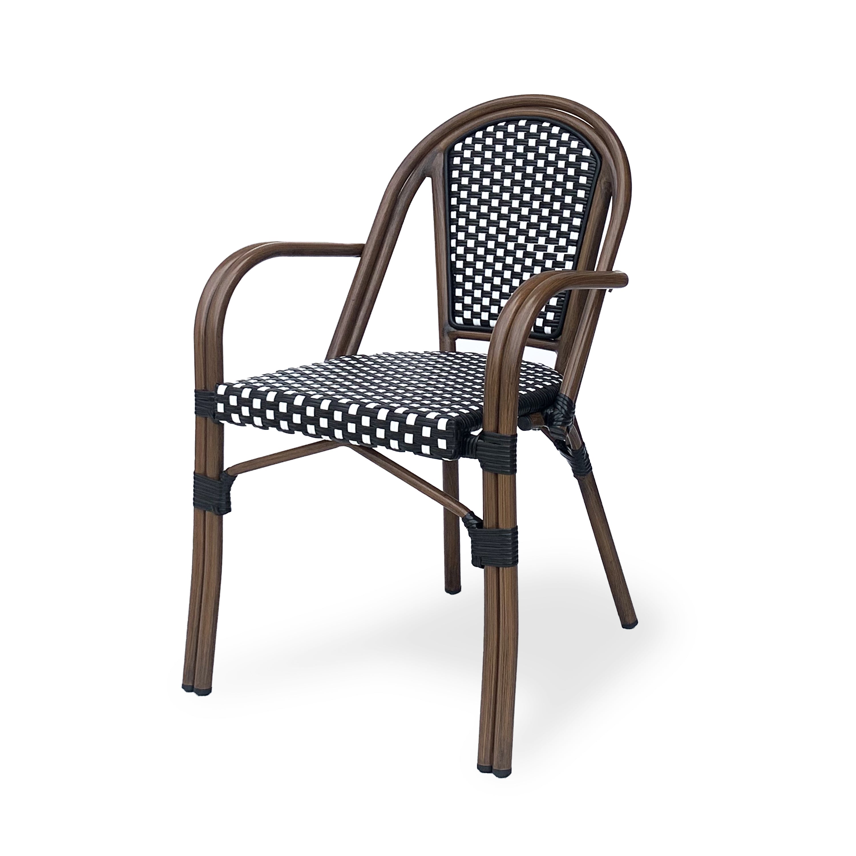 Crowned Wicker Bistro Chair with Checkered Pattern and Curved Arms, Set of 2