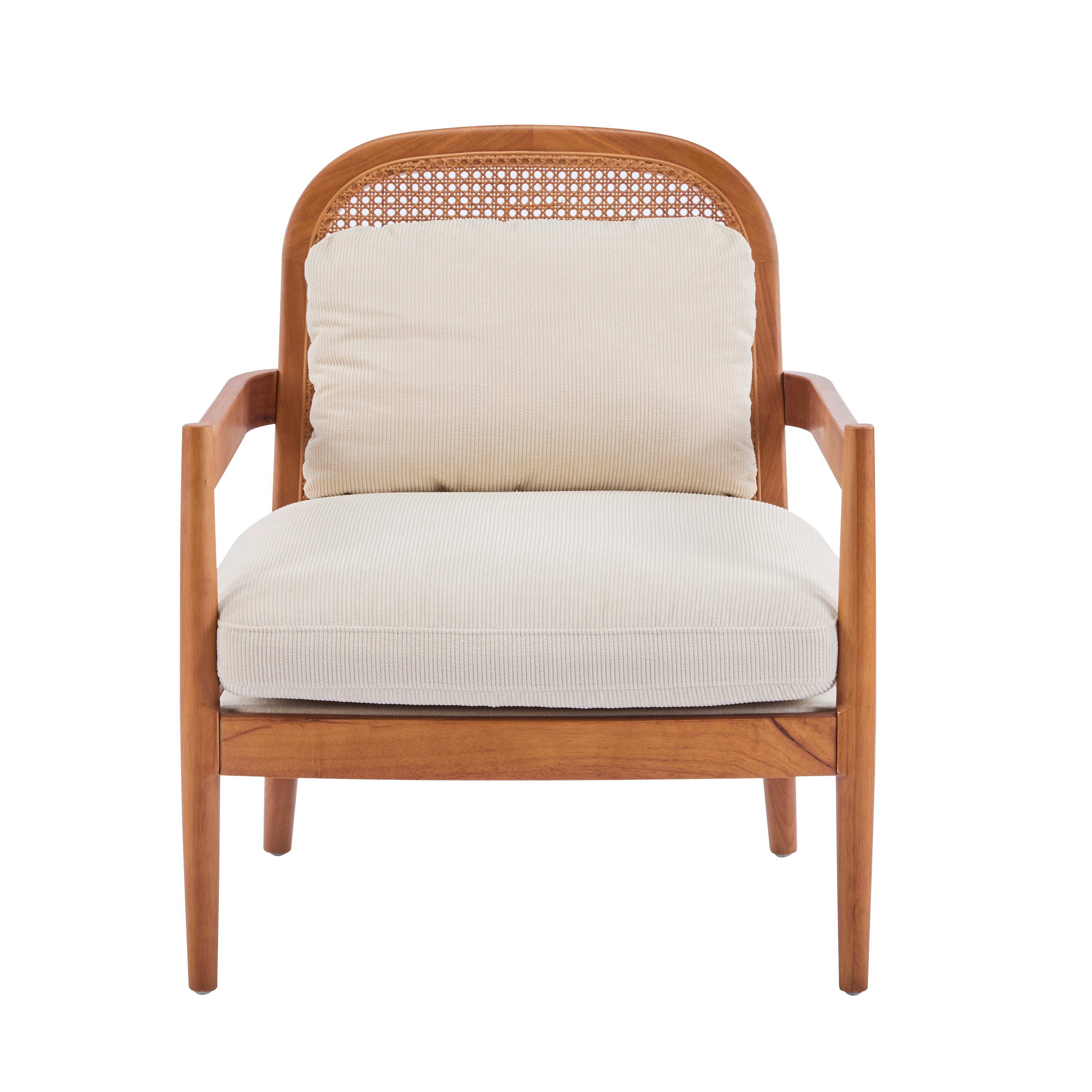 Elliston Solid Wood and Rattan Accent Chair with Cushions, Set of 2