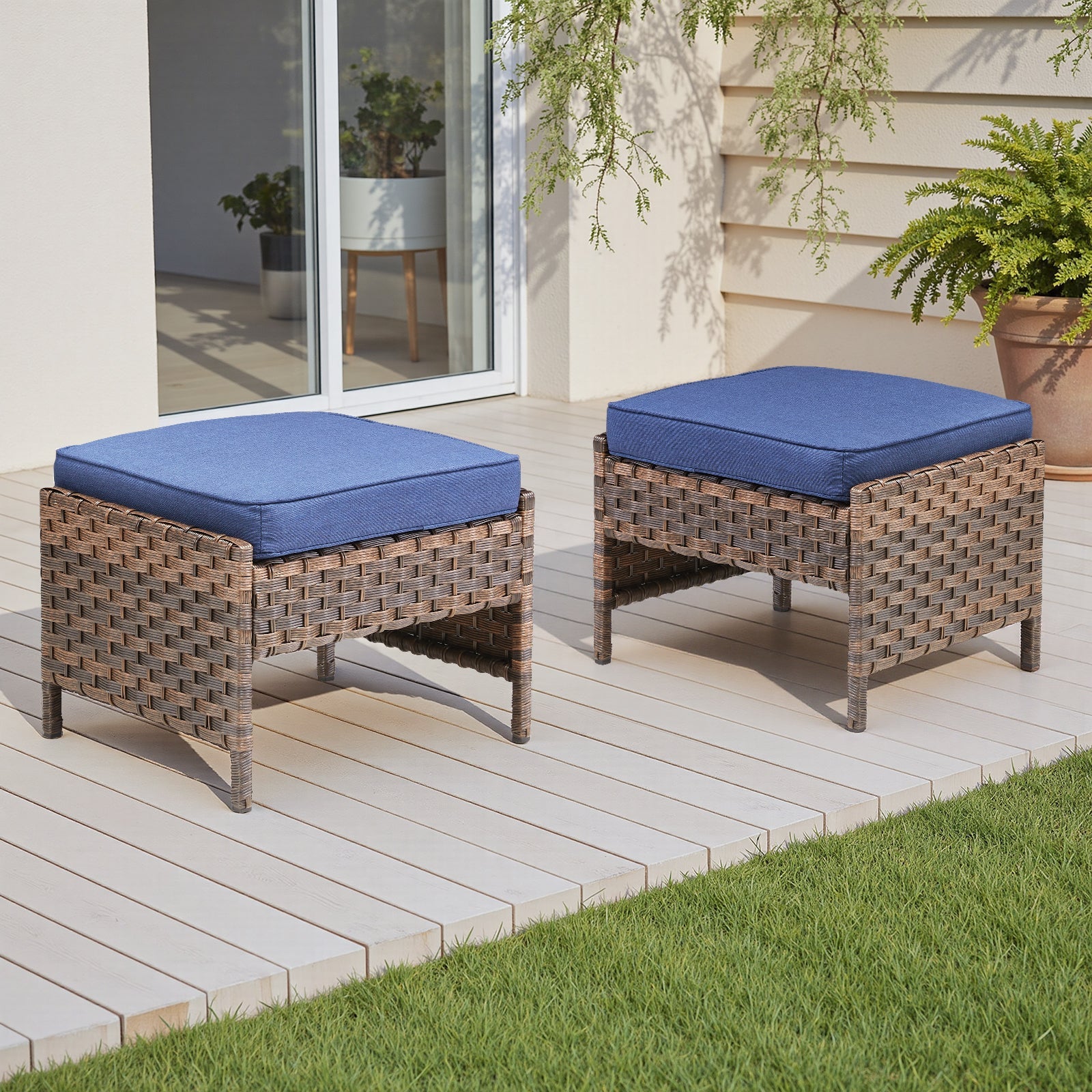 Marlowe Wicker Outdoor Ottomans, Set of 2
