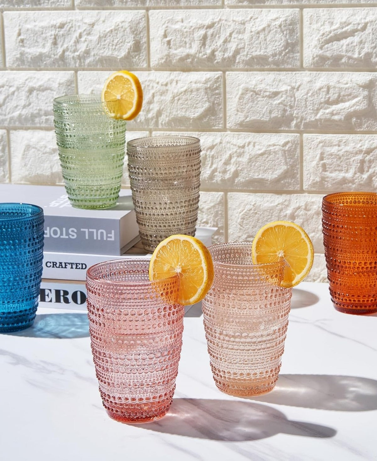 Hobnail Beaded Highball Muted Drinking Glasses Set of 6
