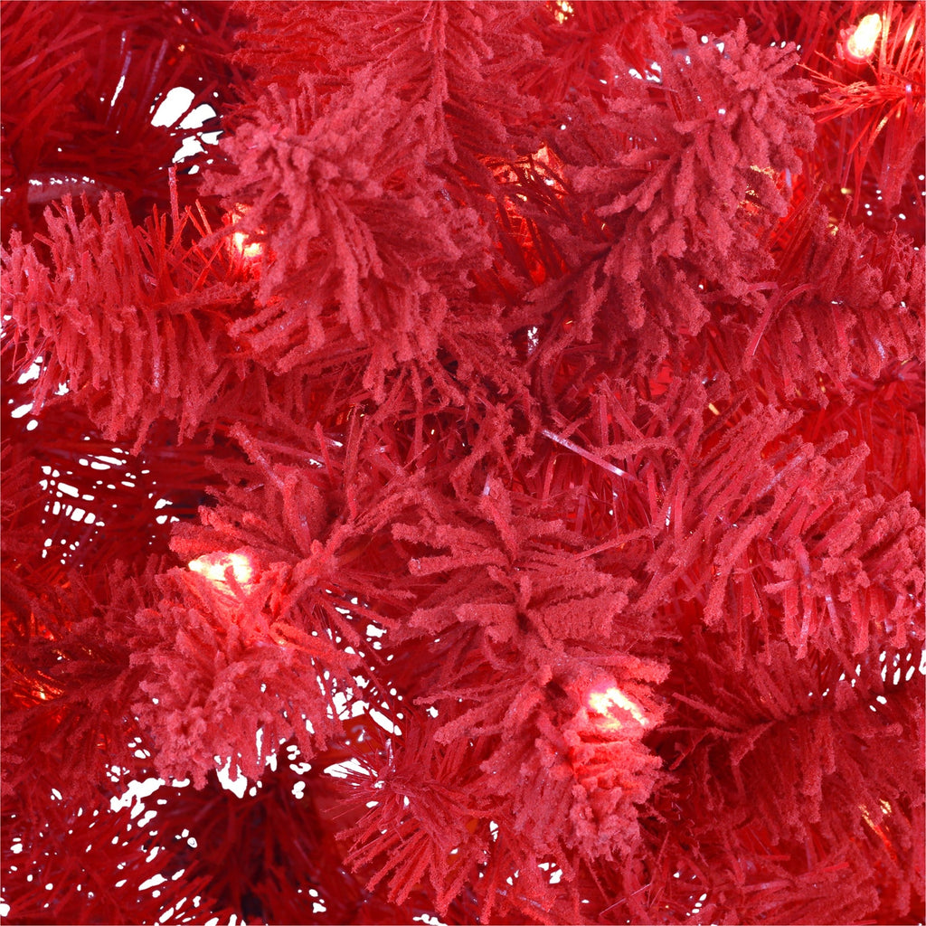 6.5 ft Pre-lit Flocked Fashion Red Artificial Christmas Tree with Clear Lights & Metal Stand