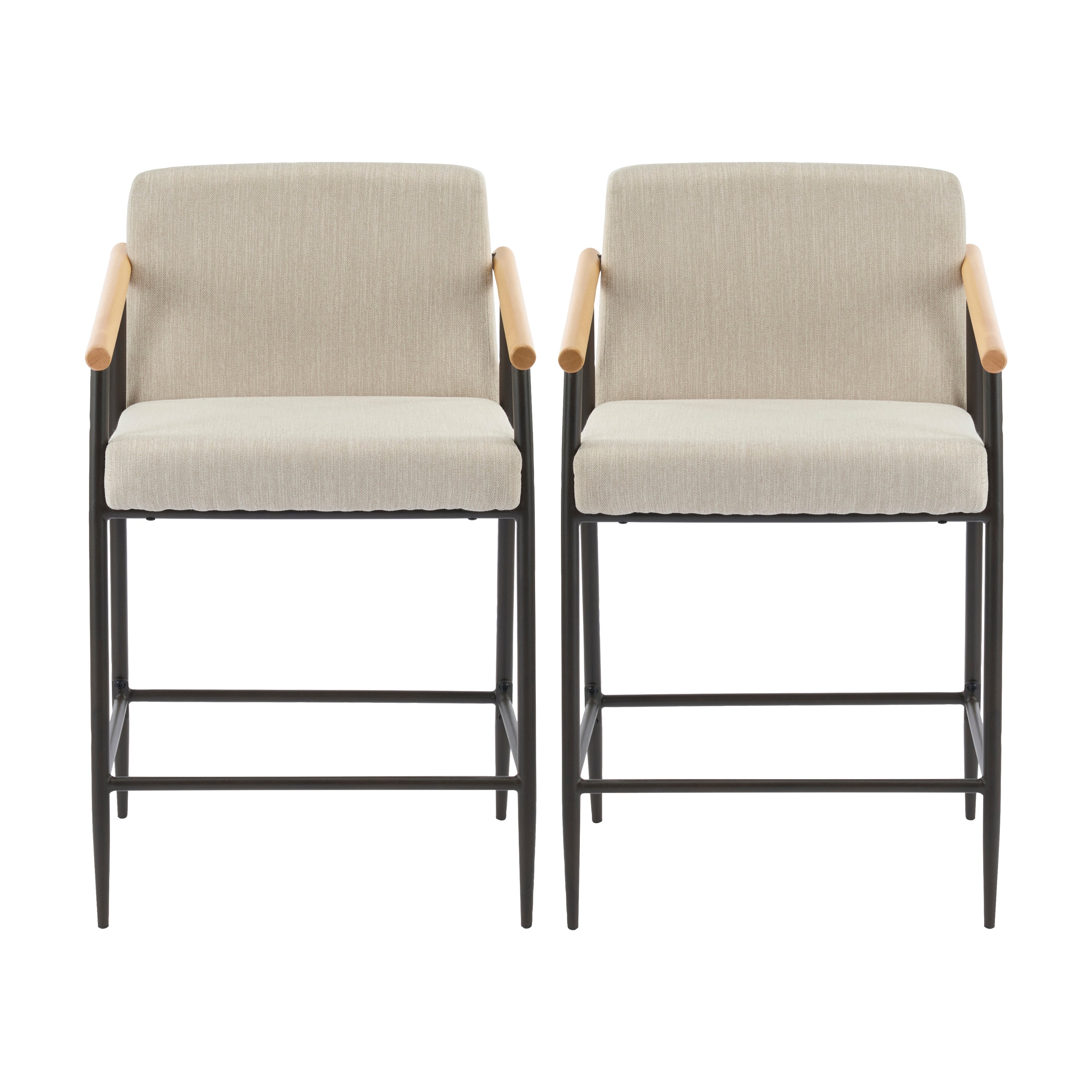 Kentwood Square Back Upholstered Counter Stool with Iron Frame, Set of 2