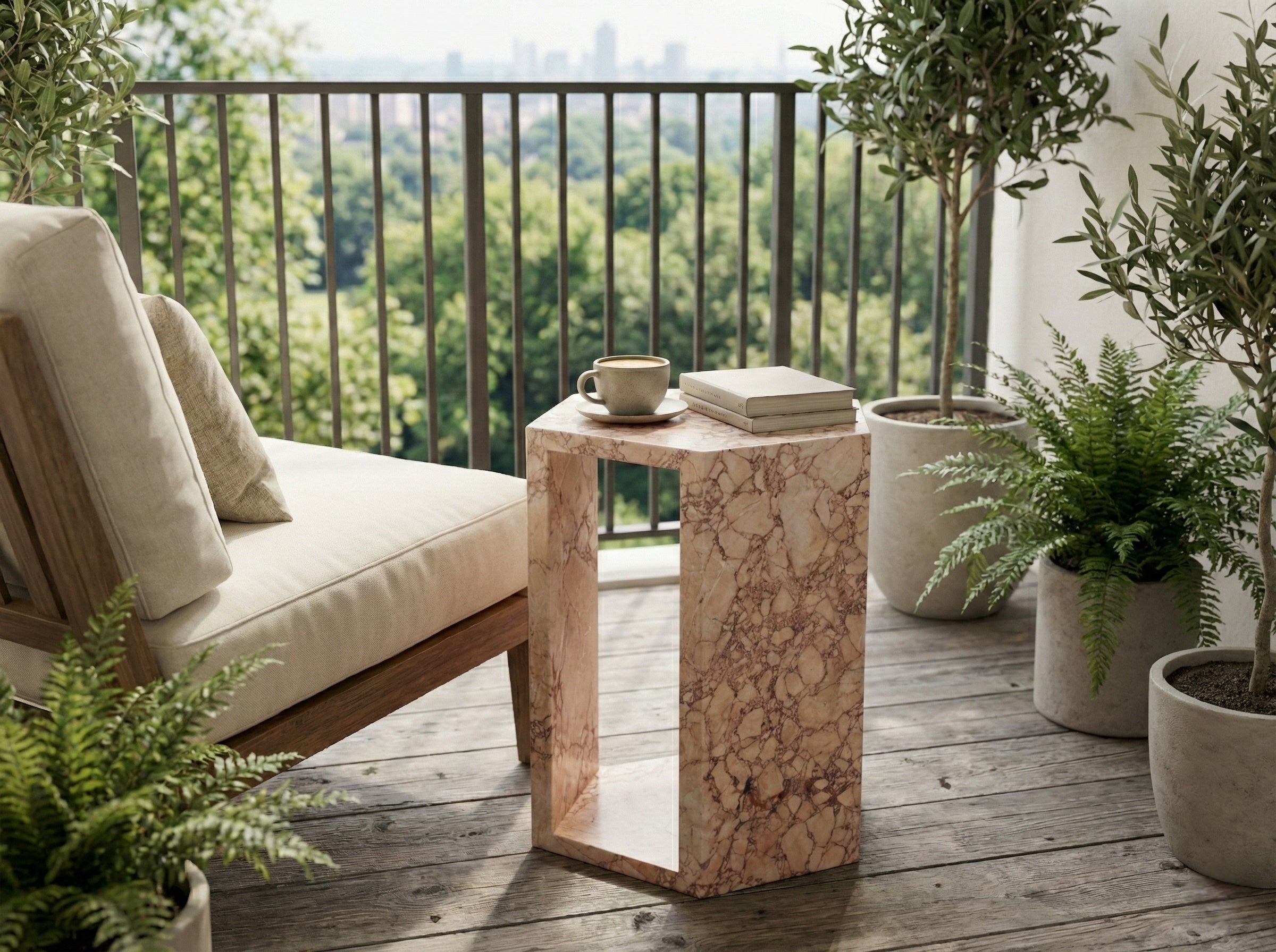 Rose Tea Vein Natural Pink Marble Hexagon Side Table