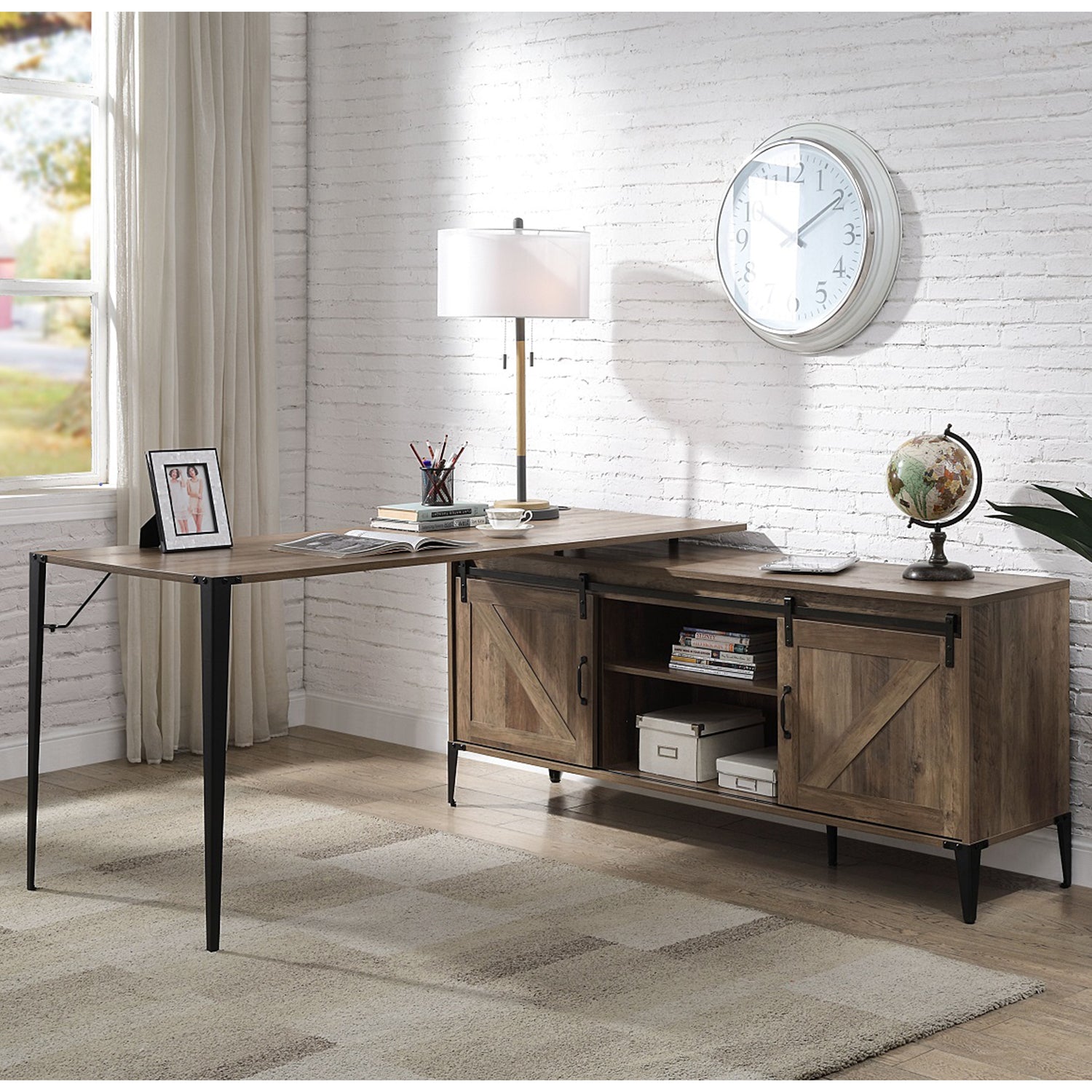L-Shape Writing Desk with Cabinet