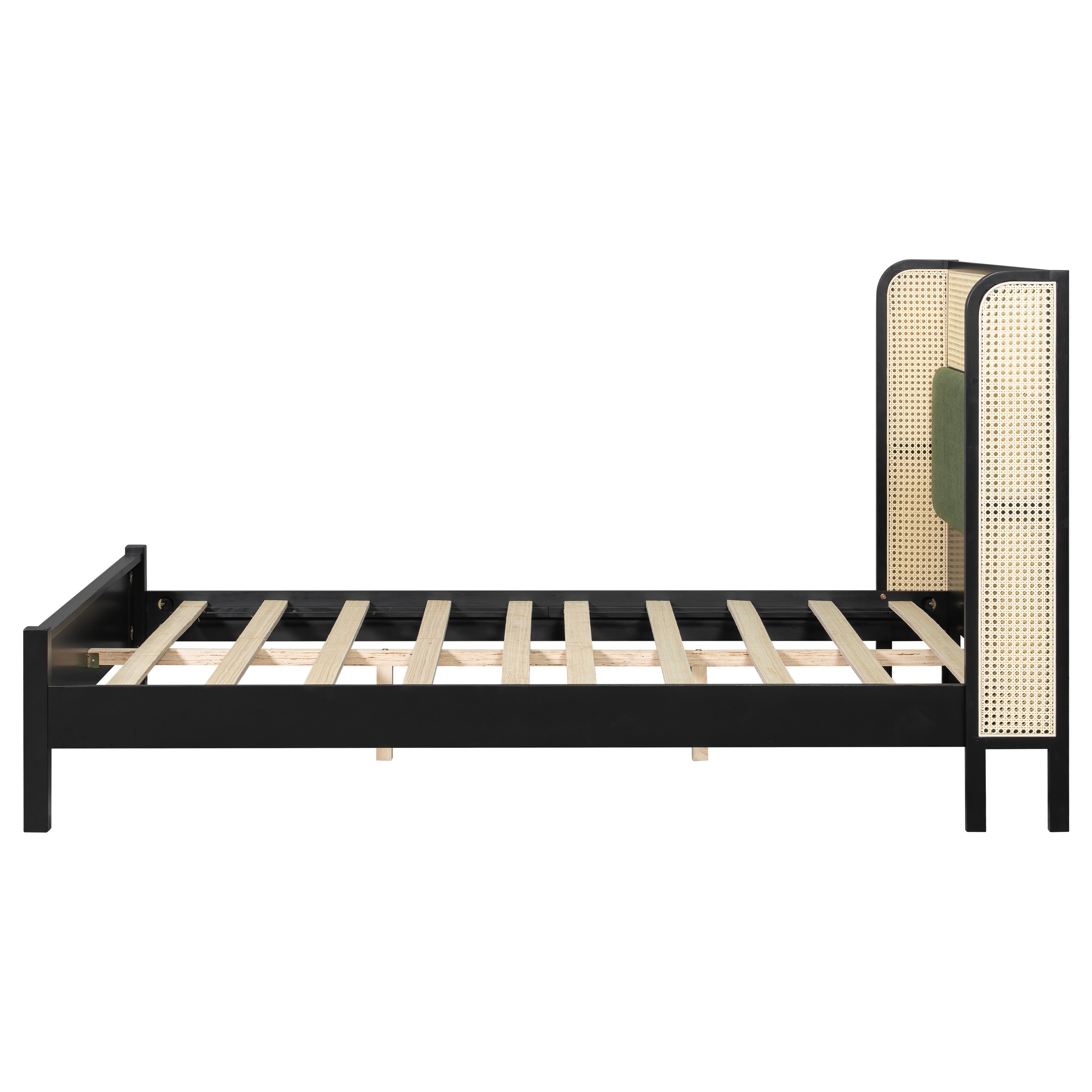 Bed Frame with Solid Wood Headboard, Black with Green