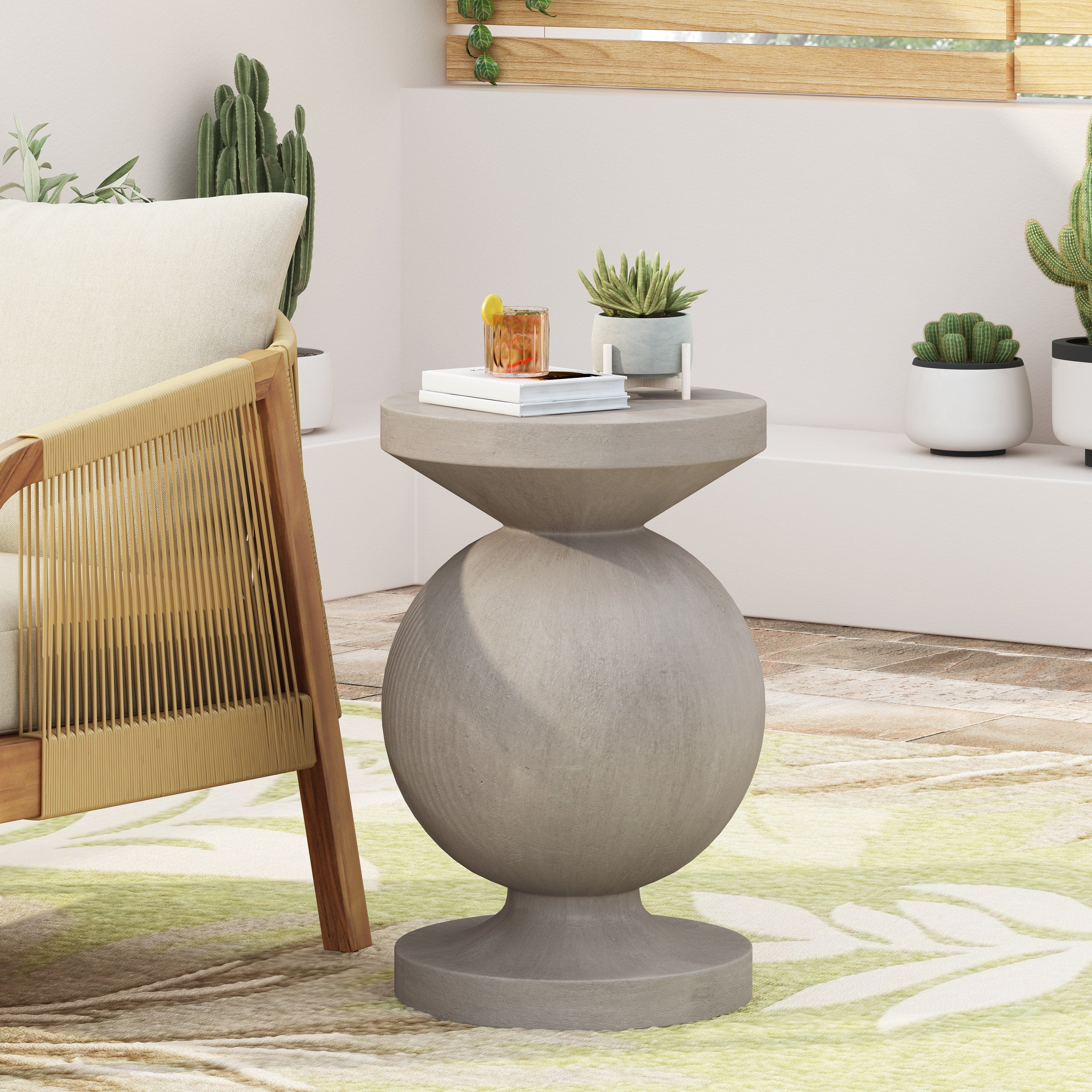 Outdoor Concrete Side Table with Round Top and Pedestal Base