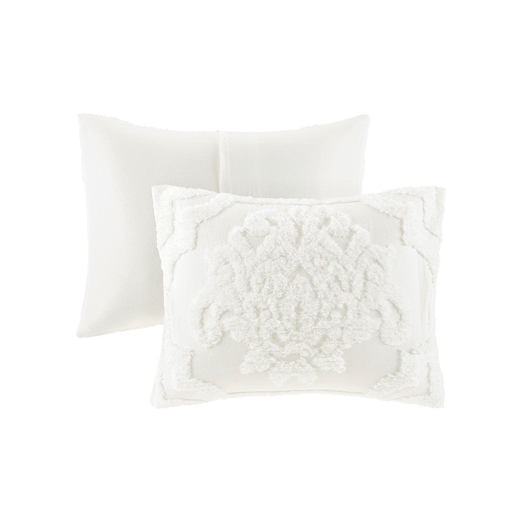 3 Piece Tufted Cotton Chenille Damask Duvet Cover Set