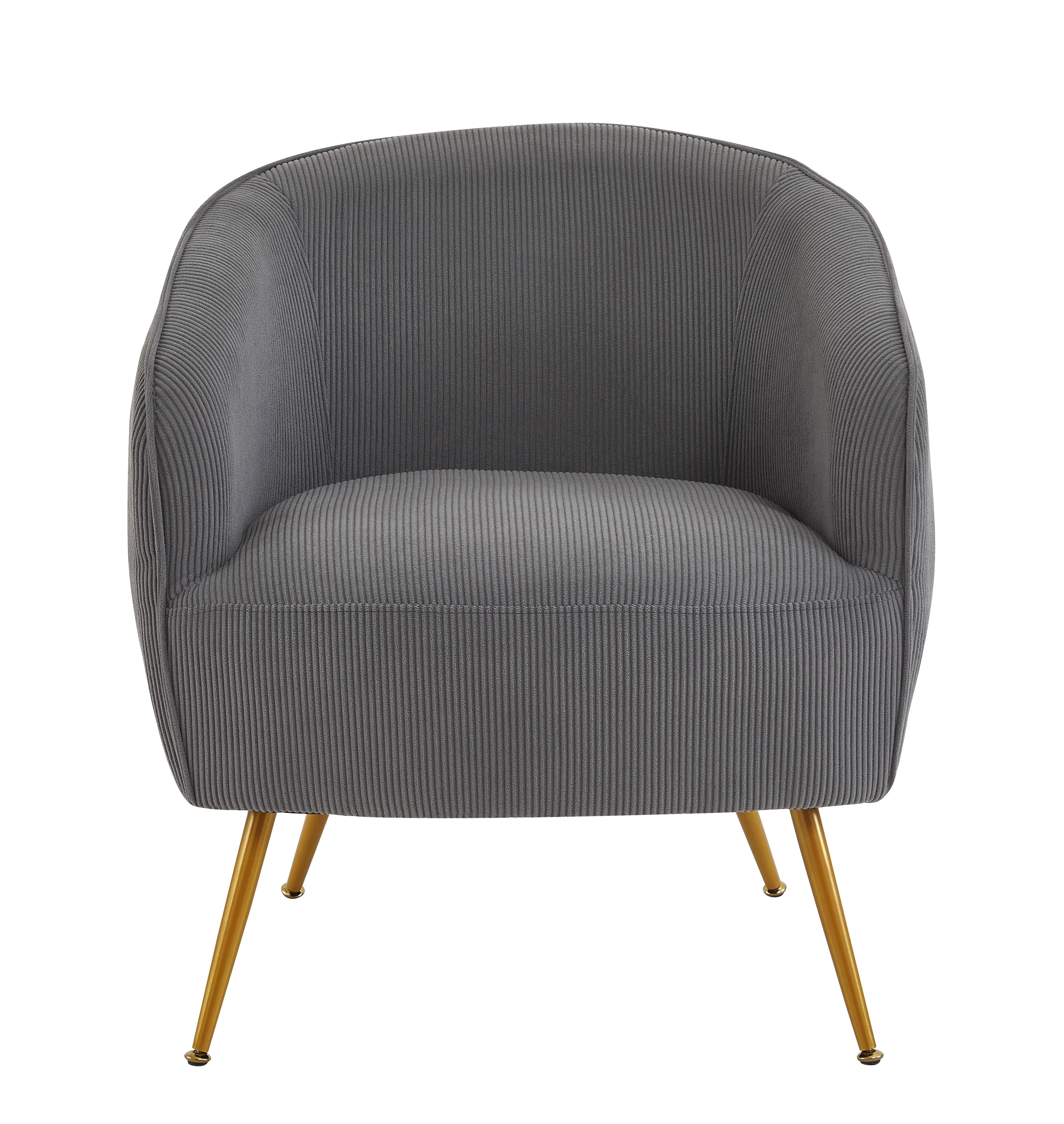 Corduroy Accent Chair with Gold Metal Legs, Modern Upholstered Armchair, Comfy Barrel Chair for Living Room Bedroom