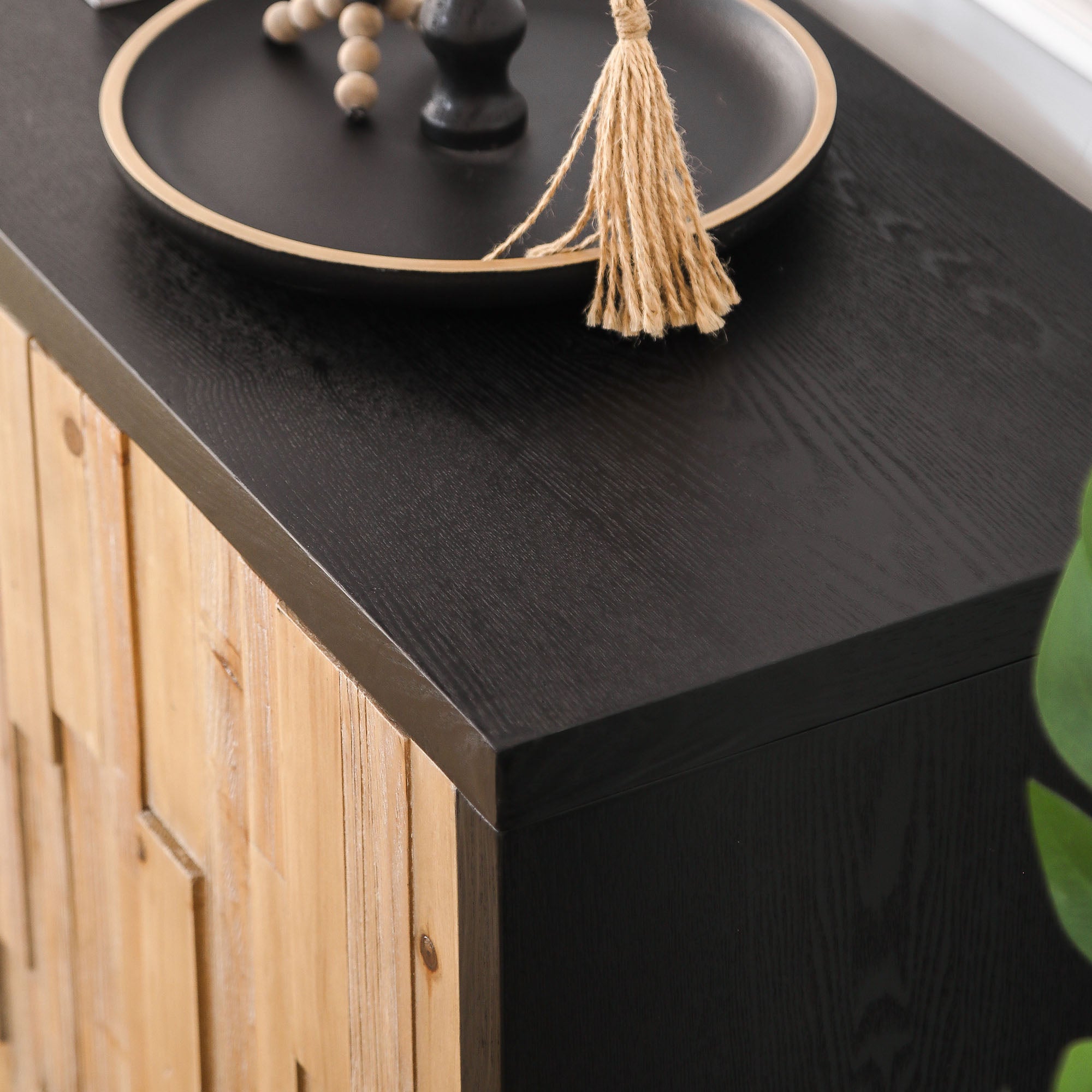 Wooden 4-Door Storage Cabinet with Textured Geometric Design