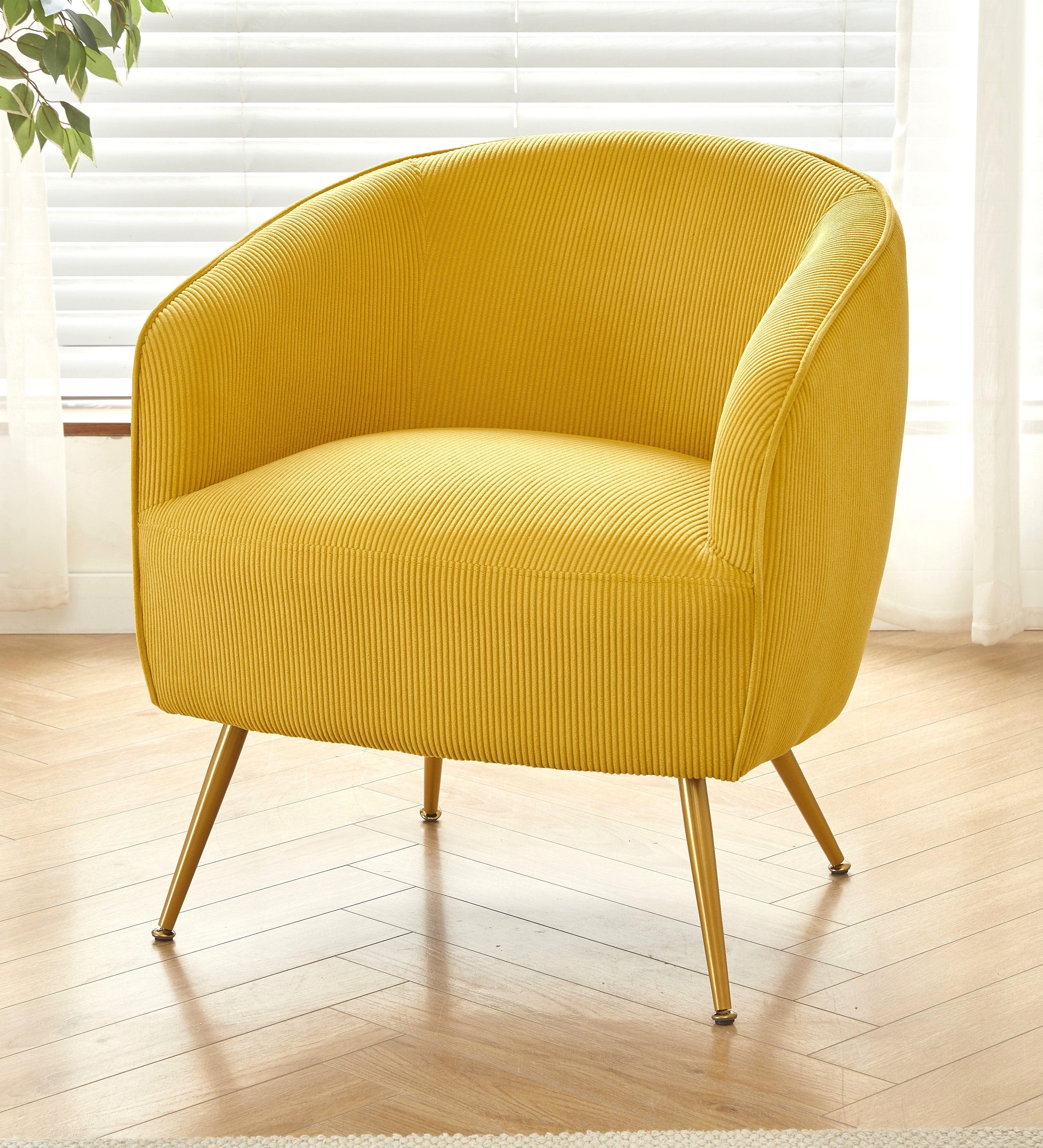 Corduroy Accent Chair with Gold Metal Legs
