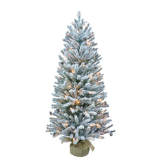 Pre-lit 3 ft Flocked Artificial Christmas Tree with Pinecones, Clear Lights & Burlap Sack Base