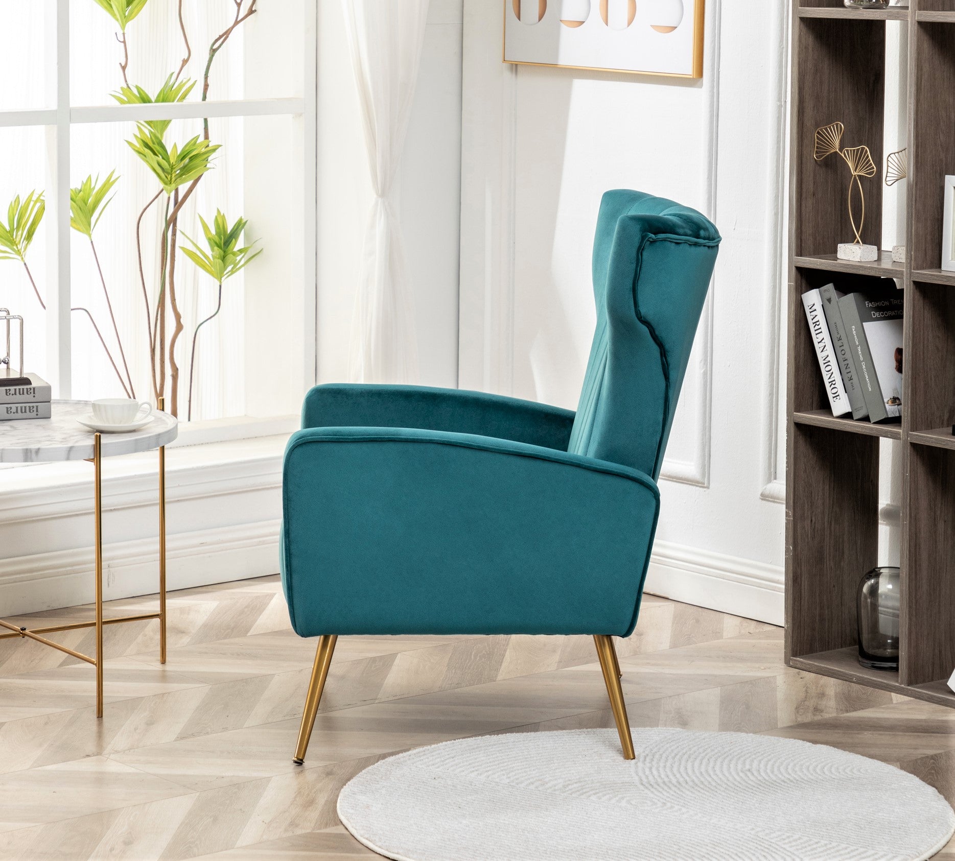 Velvet Accent Chair with Metal Legs, Modern Upholstered Armchair, Wingback Side Chair for Living Room Bedroom Small Spaces