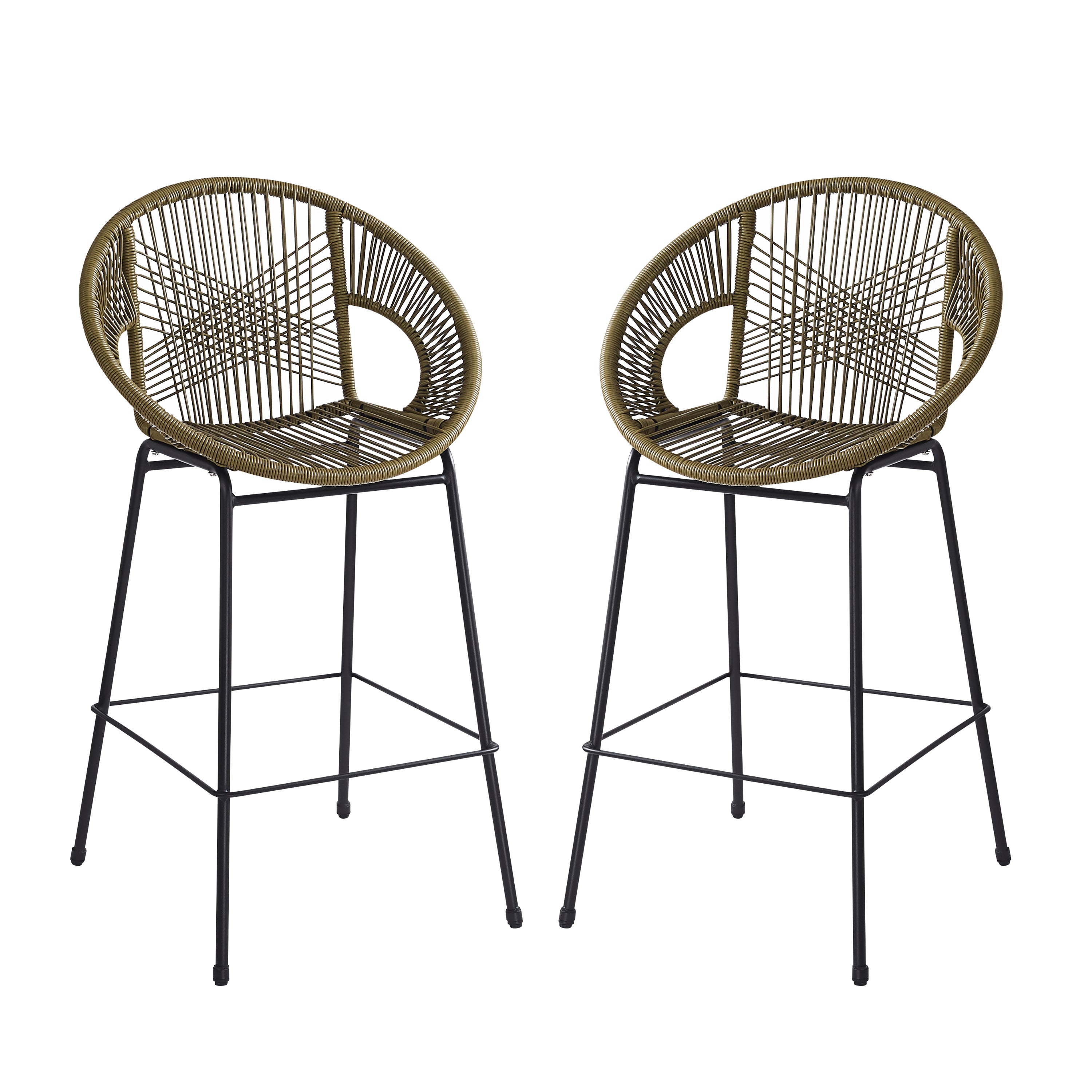 Entwined Outdoor Bar Stool with Ergonomic Design and Footrest, Set of 2