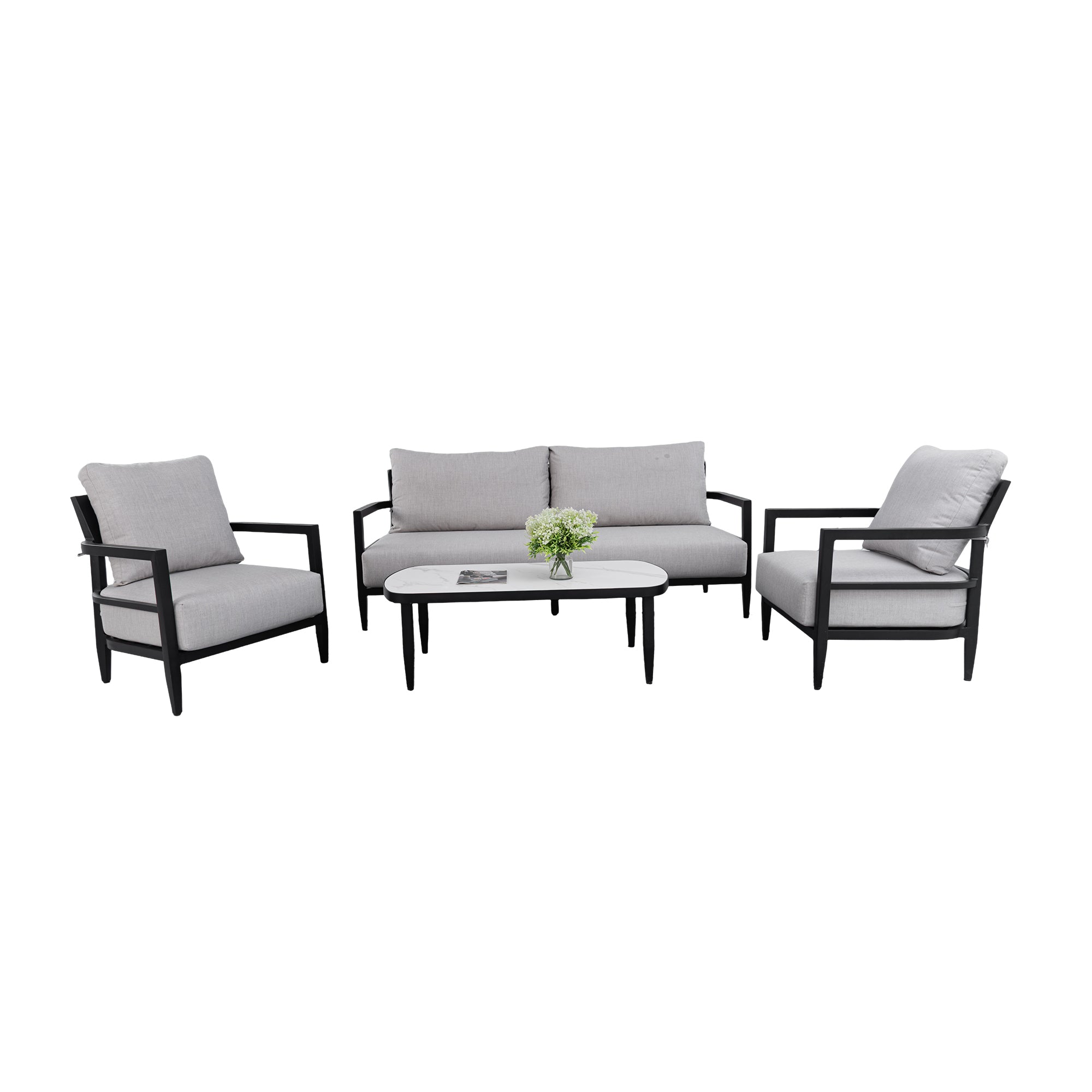 Mariner 4 Piece Outdoor Aluminum Conversation Set with Club Chairs and Sunbrella Cushions
