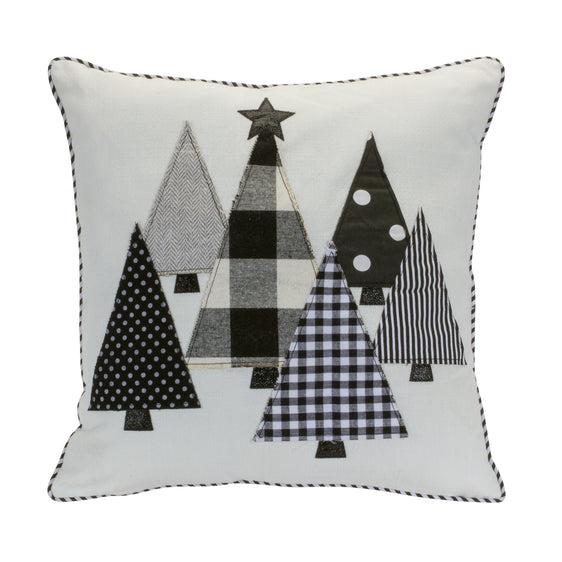 Black and White Holiday Tree Throw Pillow 15"