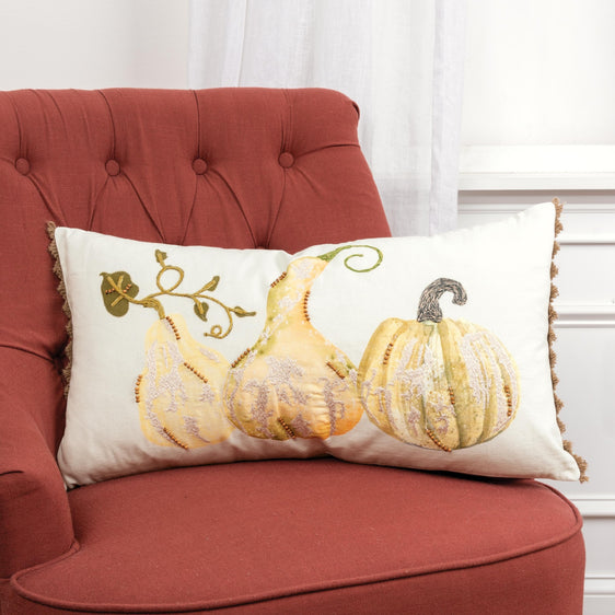 Digital Print And Embroidery 100% Cotton Duck Gourds Poly Filled Decorative Throw Pillow