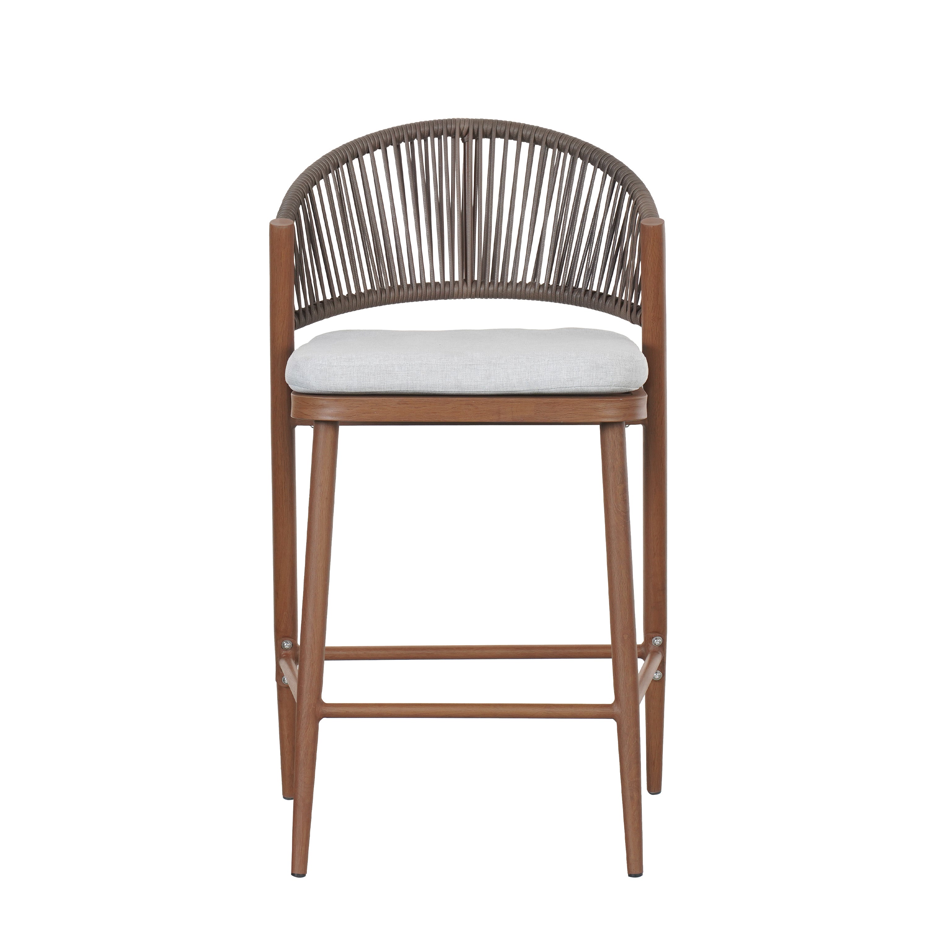 Outdoor Metal Frame Stools with Scallop-Shaped Backrest & Water-Resistant Cushions, Set of 2