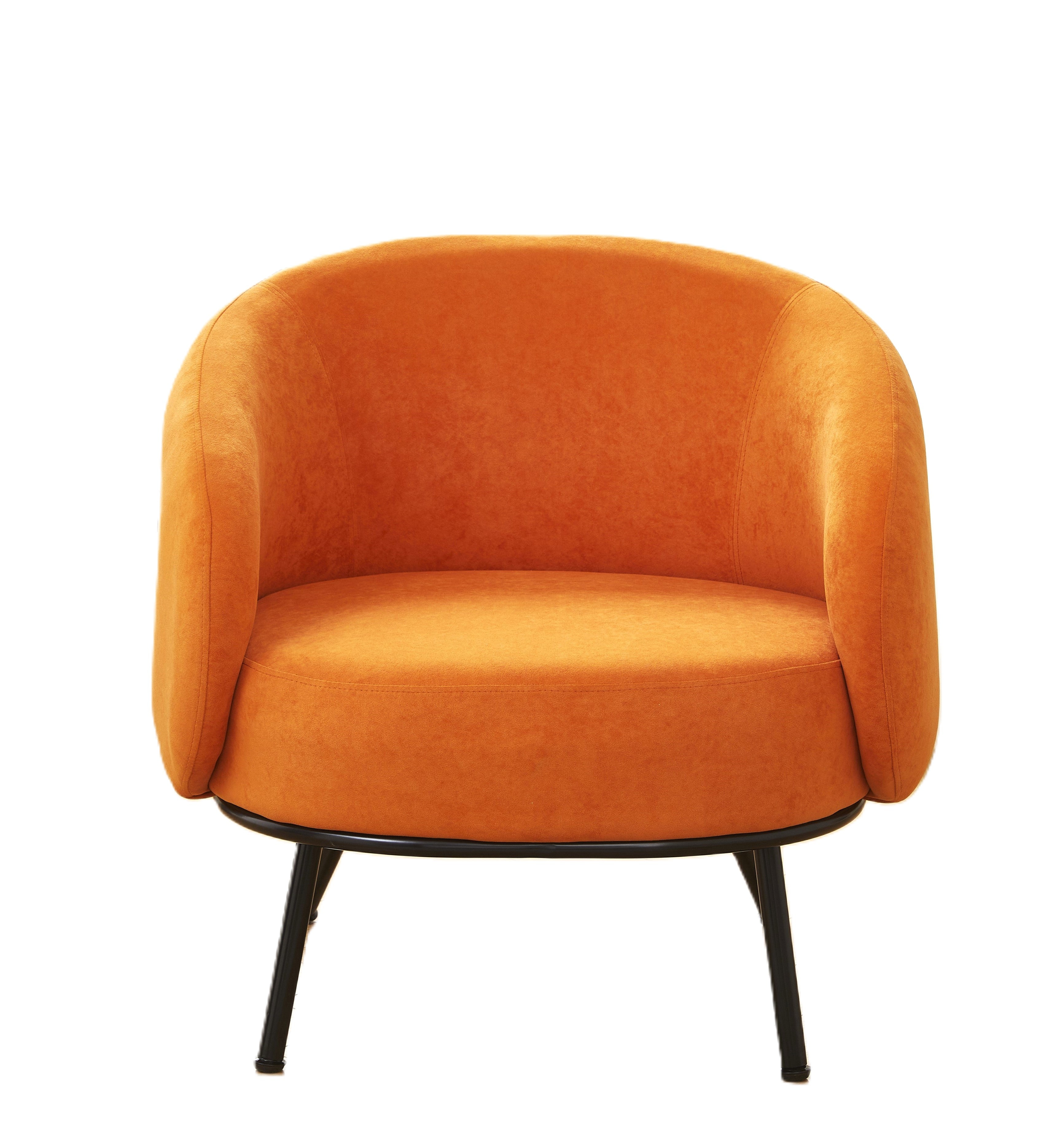 Mid-Century Modern Velvet Accent Chair, Upholstered Barrel Armchair with Metal Legs, Comfy Single Sofa Chair for Living Room Bedroom