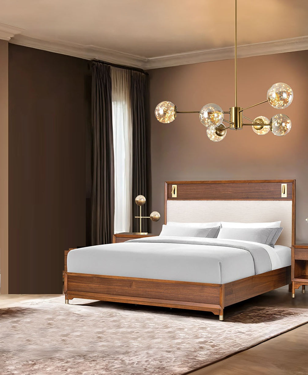 Edison Mid-Century Modern Upholstered Bed with Reading Light