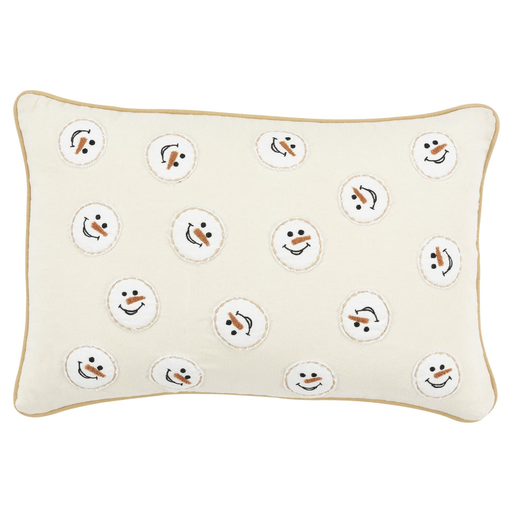 Applique And Embroidered Cotton Slub Snowmen Pillow Cover
