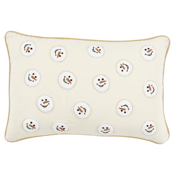 Applique And Embroidered Cotton Slub(100% Cotton) Snowmen Poly Filled Decorative Throw Pillow