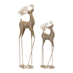 Copper Metal Standing Deer Figurine with Gold Finish (Set of 2)