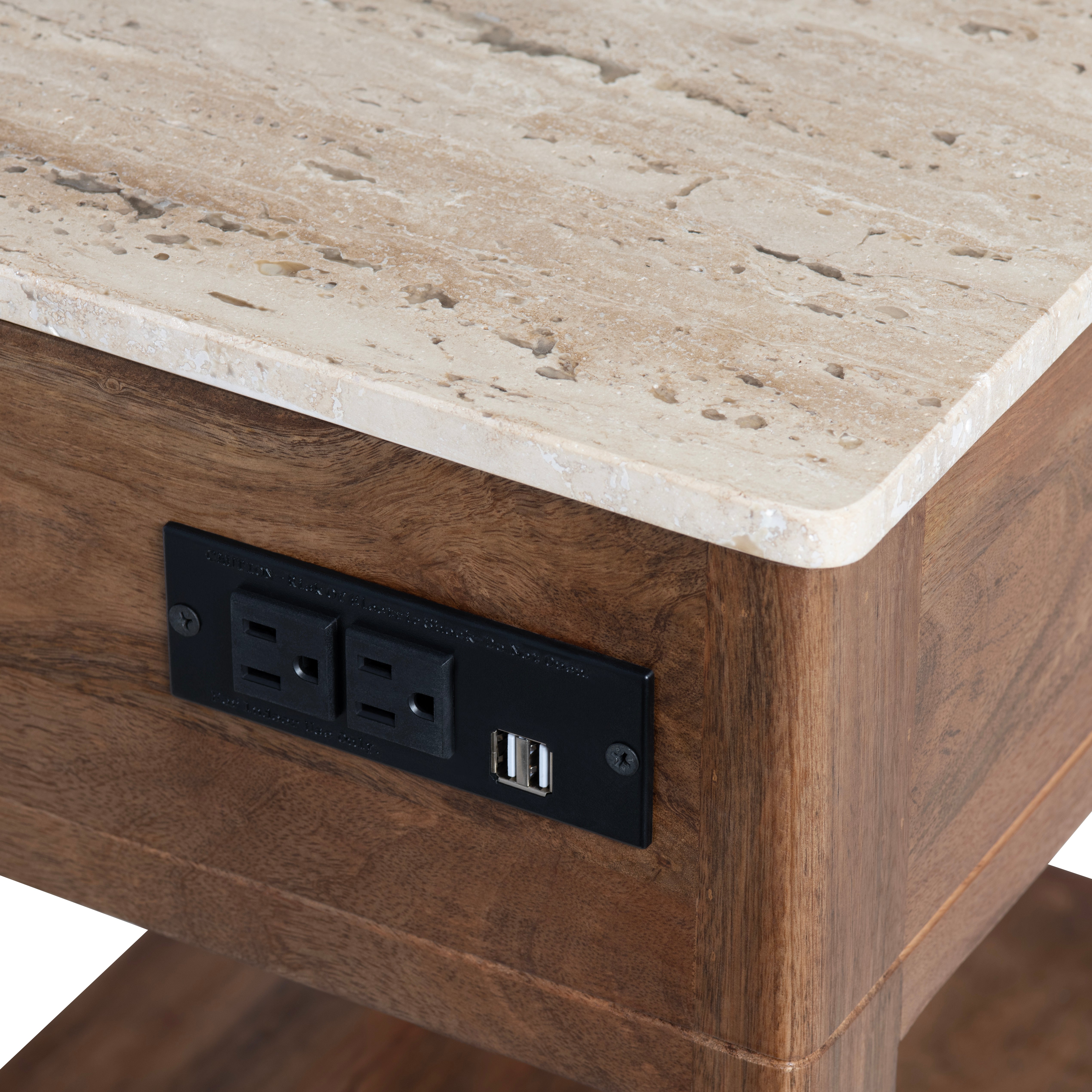 Rectangle Brown Travertine Accent End Table