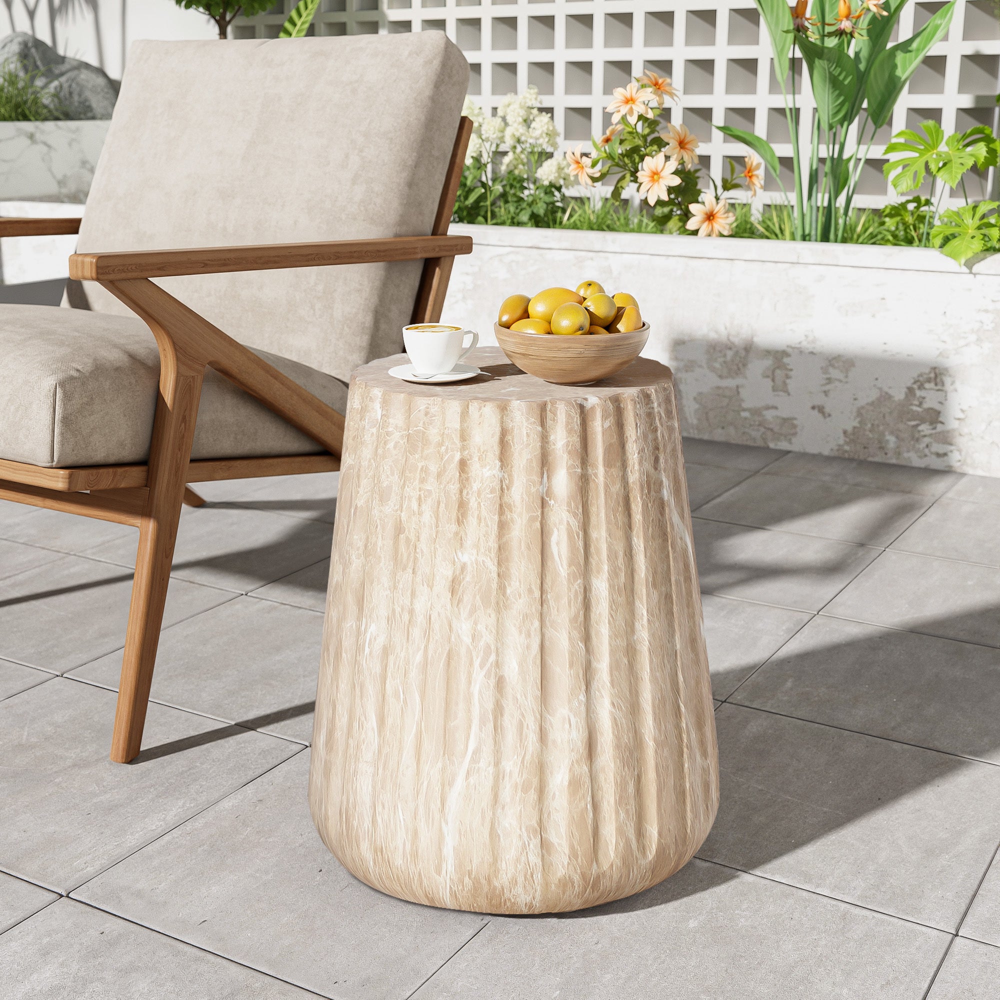 Outdoor Cleme Carved Side Table