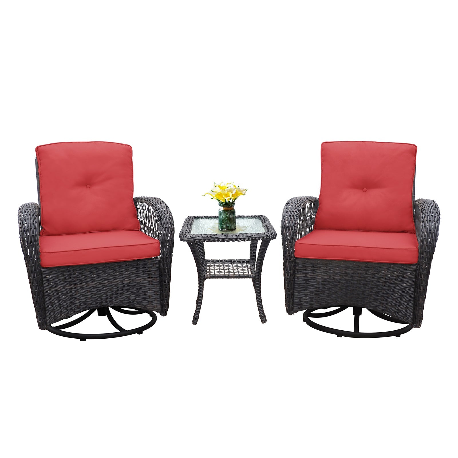 3 Piece Outdoor Wicker Rocker Swivel Conversation Set