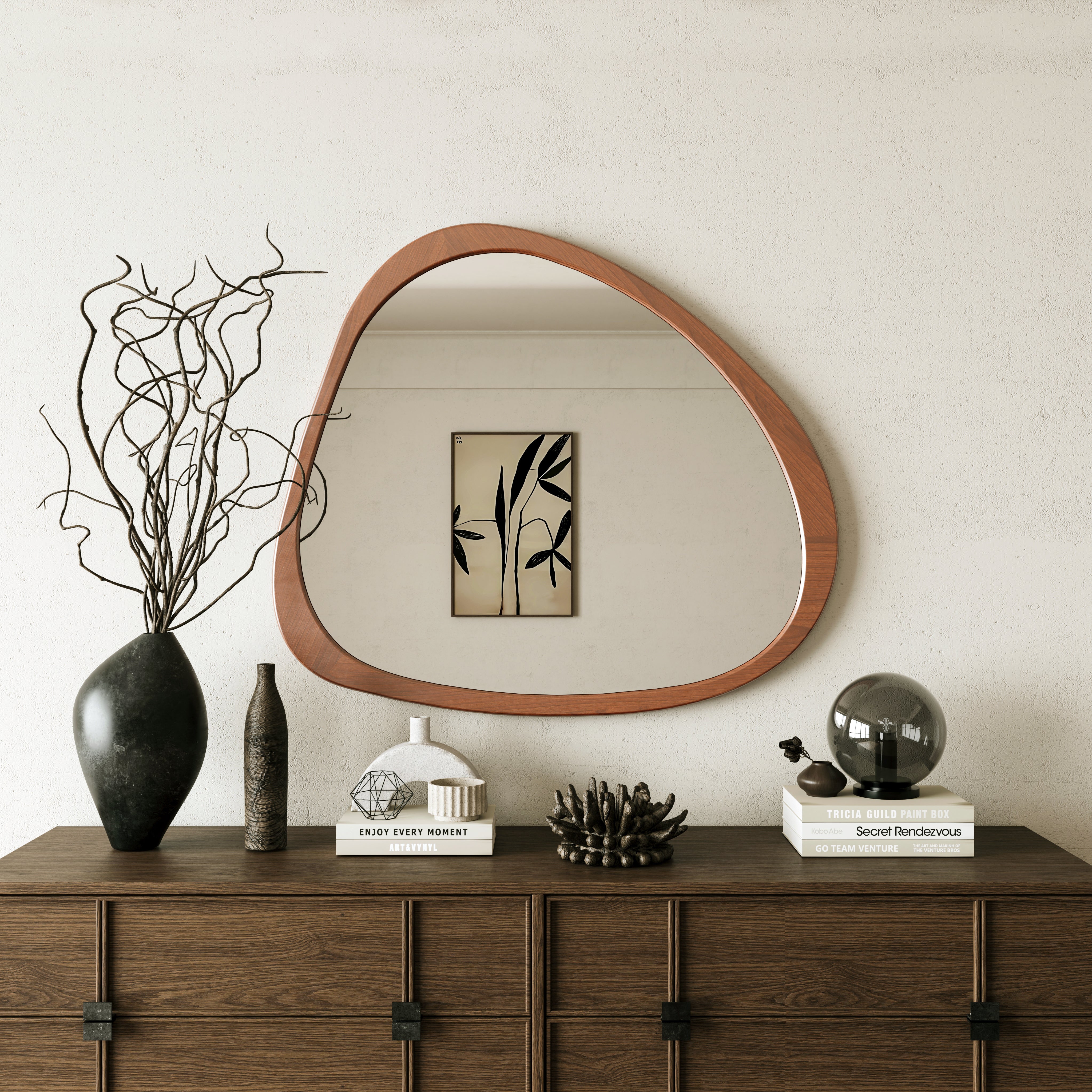 45" Wall Mirror with Curvy Shape and Pine Wood Frame