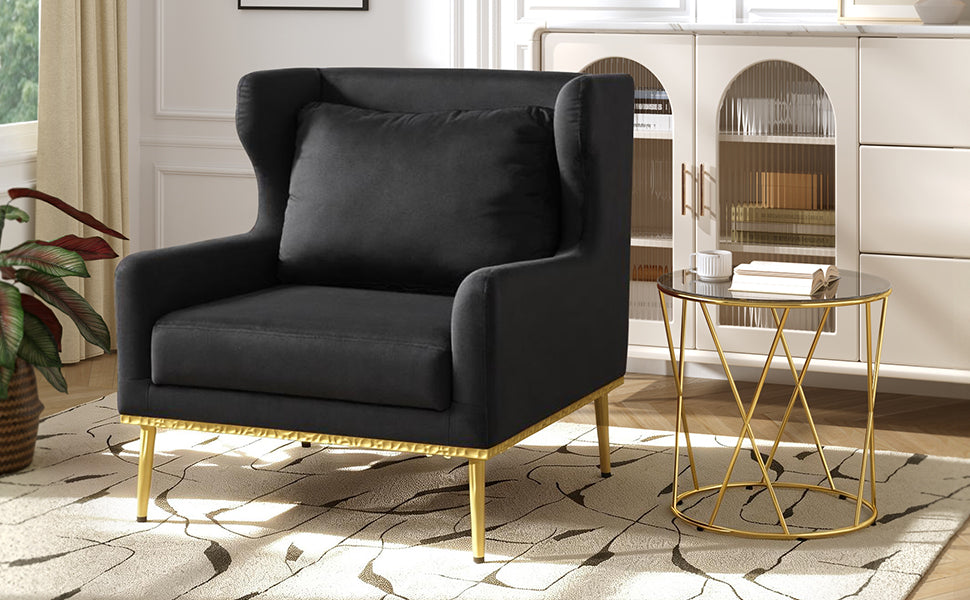 Modern Armchair Velvet Accent Chair Reading Chair Single Sofa Chair for Living Room, Bedroom, or Reading Corner, Beige