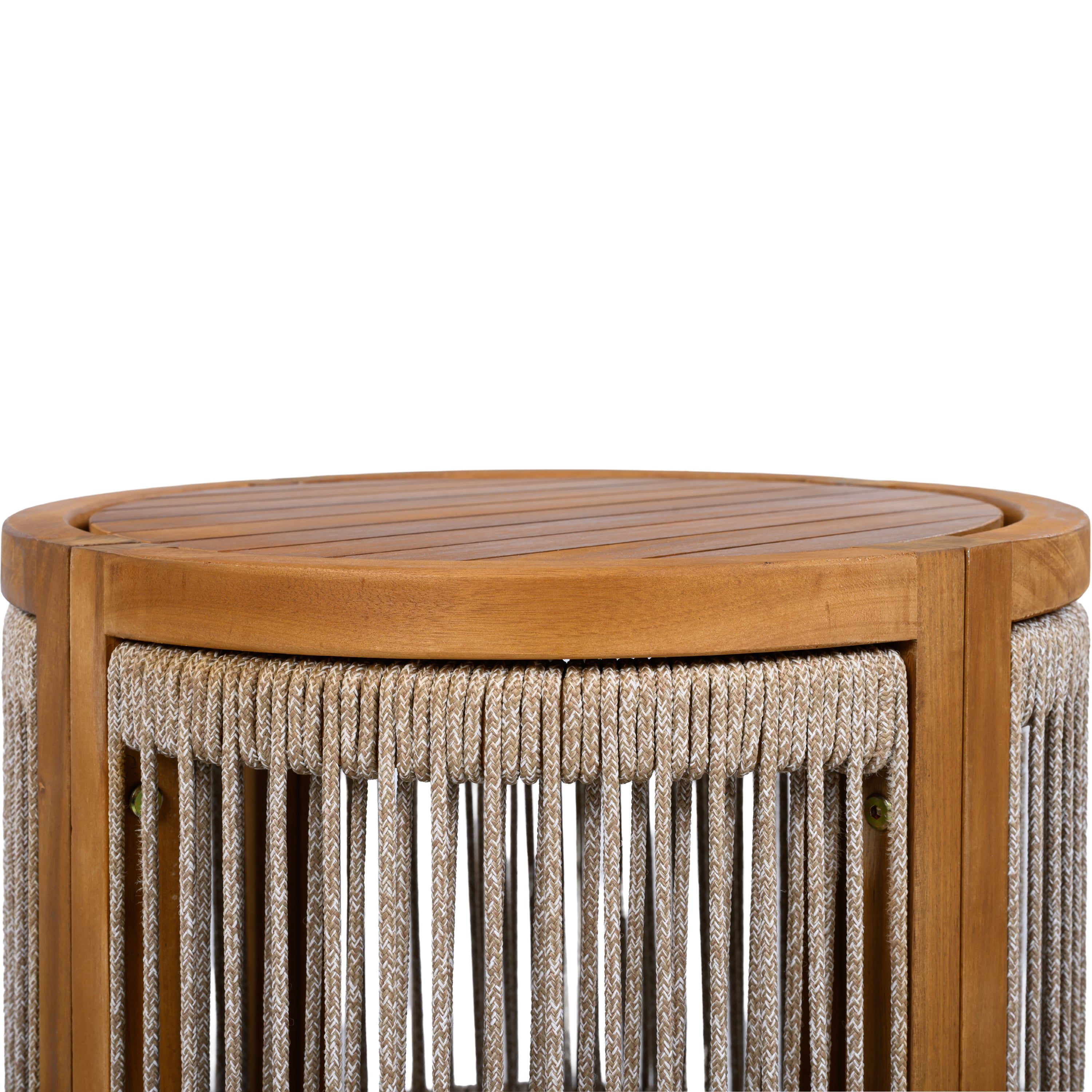 Sundara Acacia Wood Outdoor Side Table with Handwoven Rope Accents