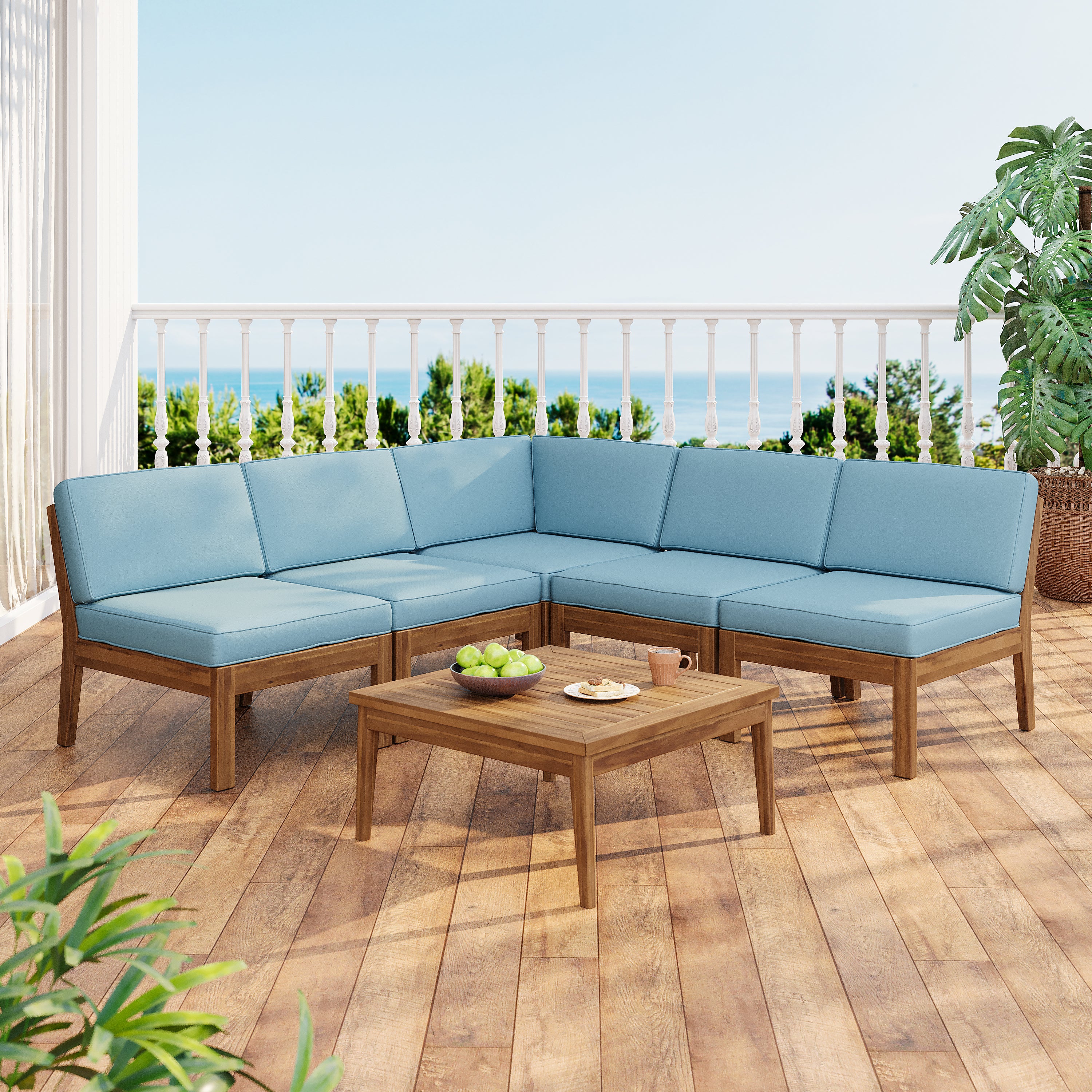 Grenada 5 Seater Acacia Wood Armless Sectional