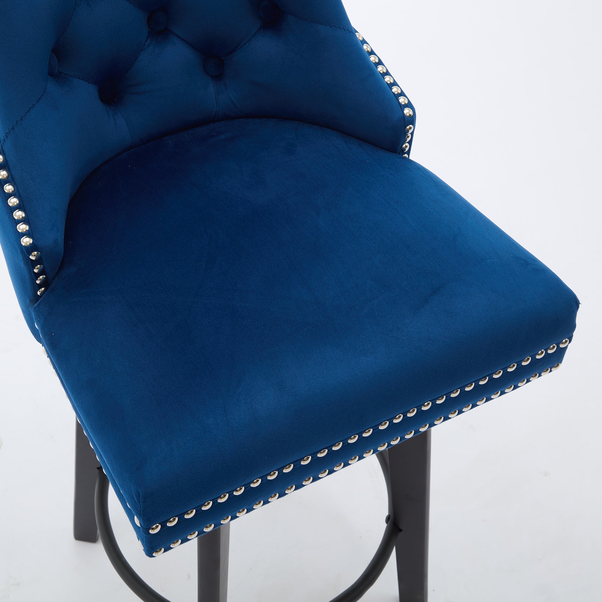 Modern Velvet Button Tufted Swivel Bar Stool with Metal Pull Ring