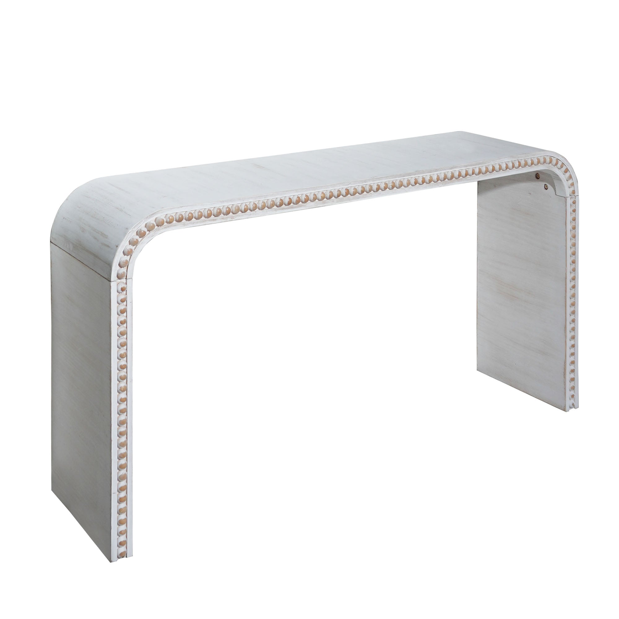 Curved Waterfall-Style Wood Beaded Console Table
