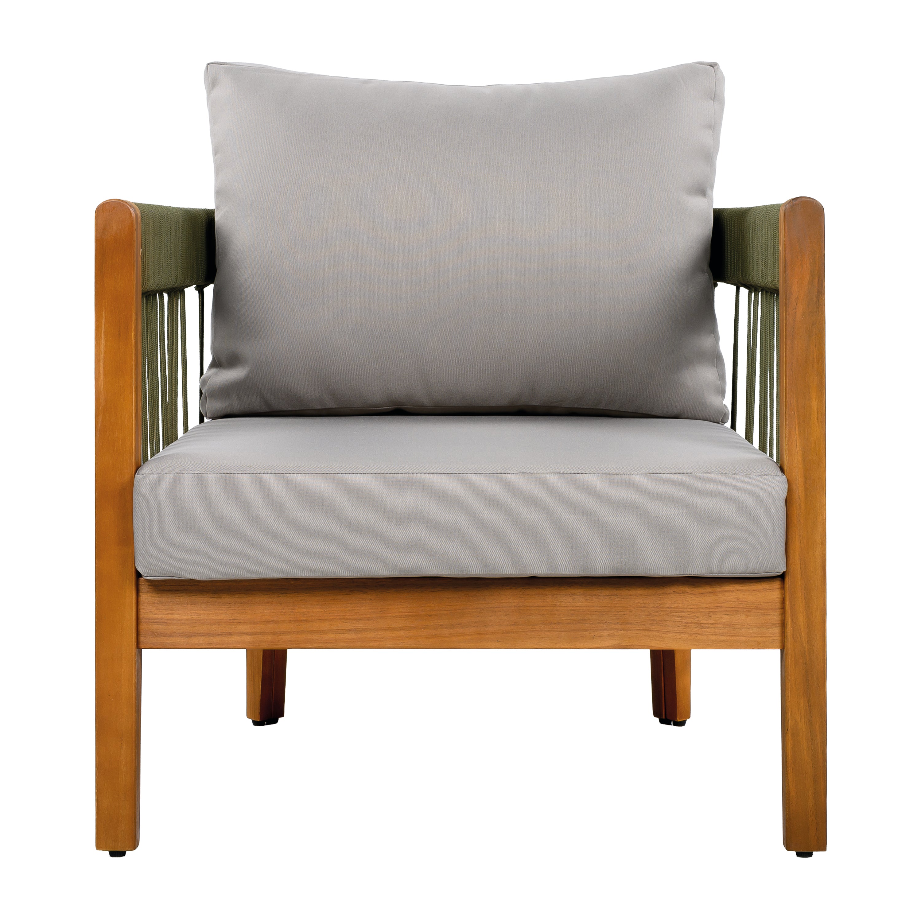 Azari Outdoor Acacia Wood Club Chair with Handwoven Rope Accents & Curved Backrest