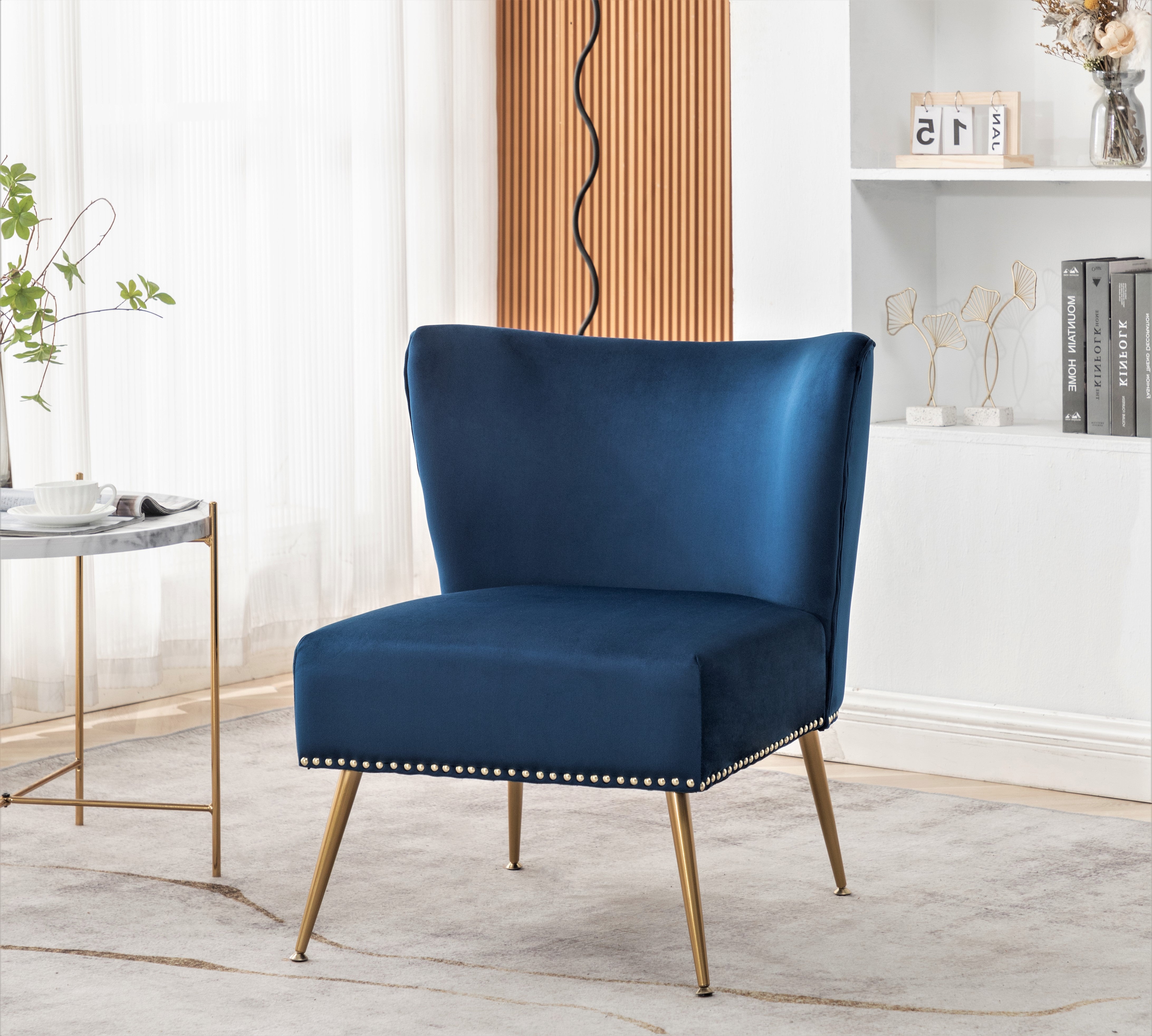 Printed Cloth Accent Chair, Armless Slipper Chair with Metal Legs, Modern Upholstered Side Chair for Living Room Bedroom Small Spaces