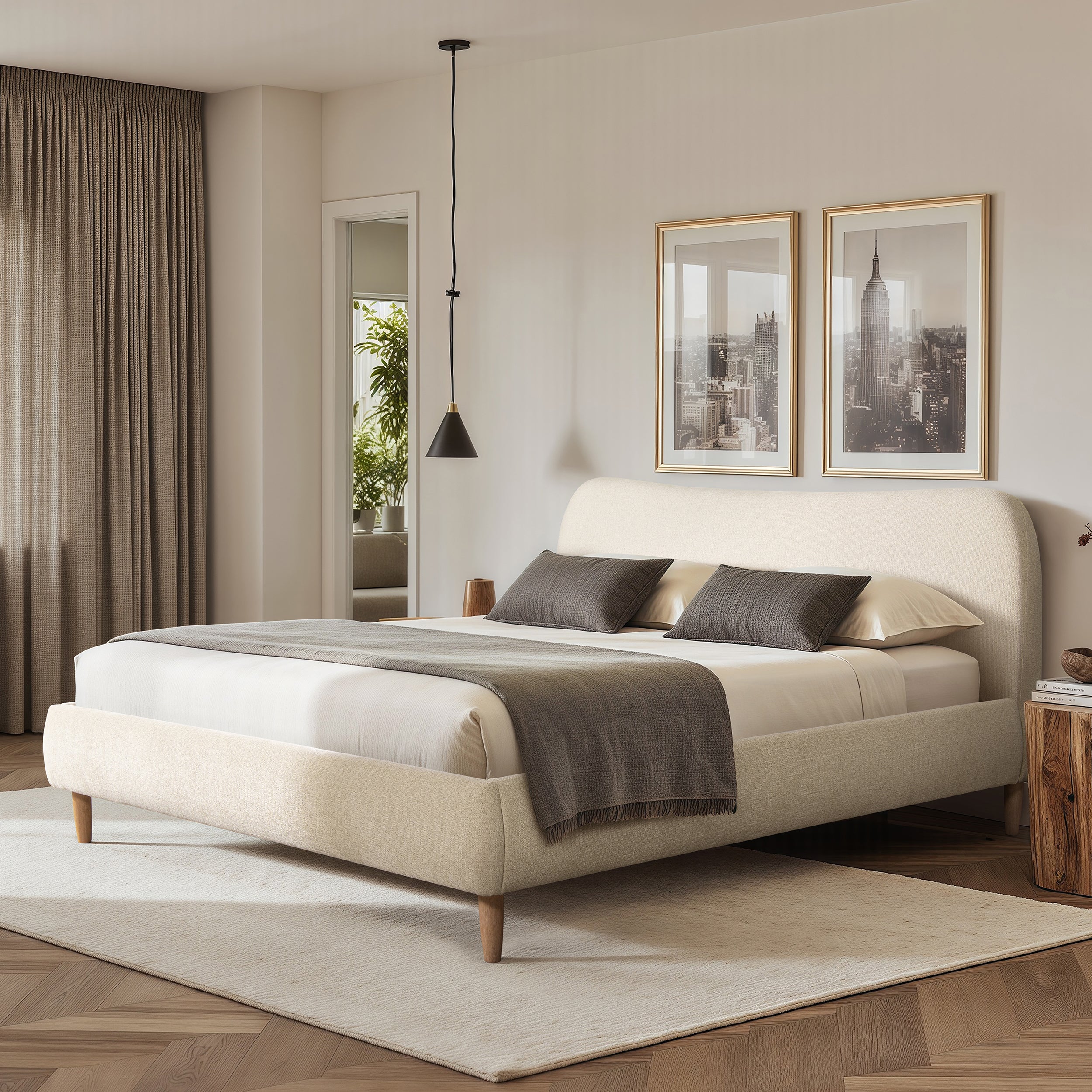 Roman Curved Headboard Upholstered Platform Bed