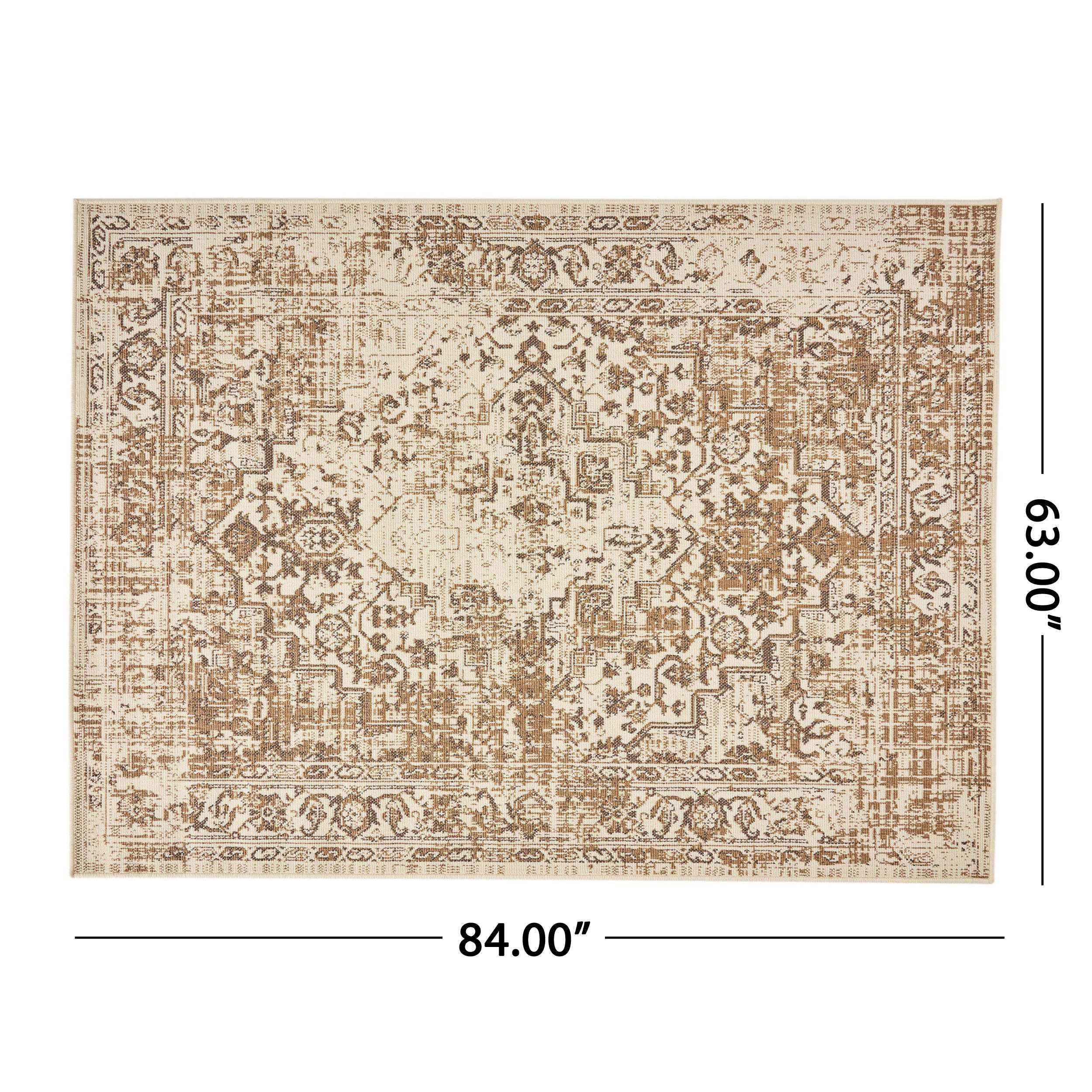 84" x 63" Outdoor Rug with Rectangle Shape and Vintage-Inspired Pattern