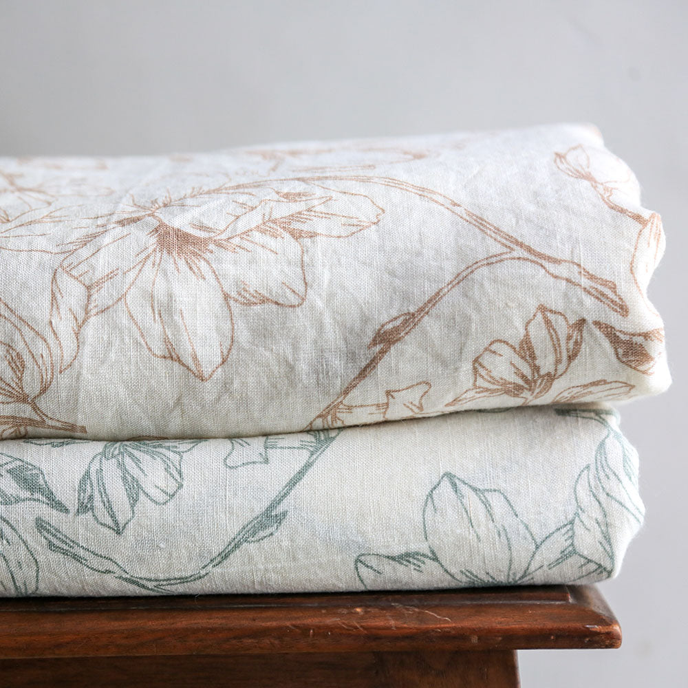 Handcrafted Linen Lilies Tablecloth in Blush, 70 x 108 in
