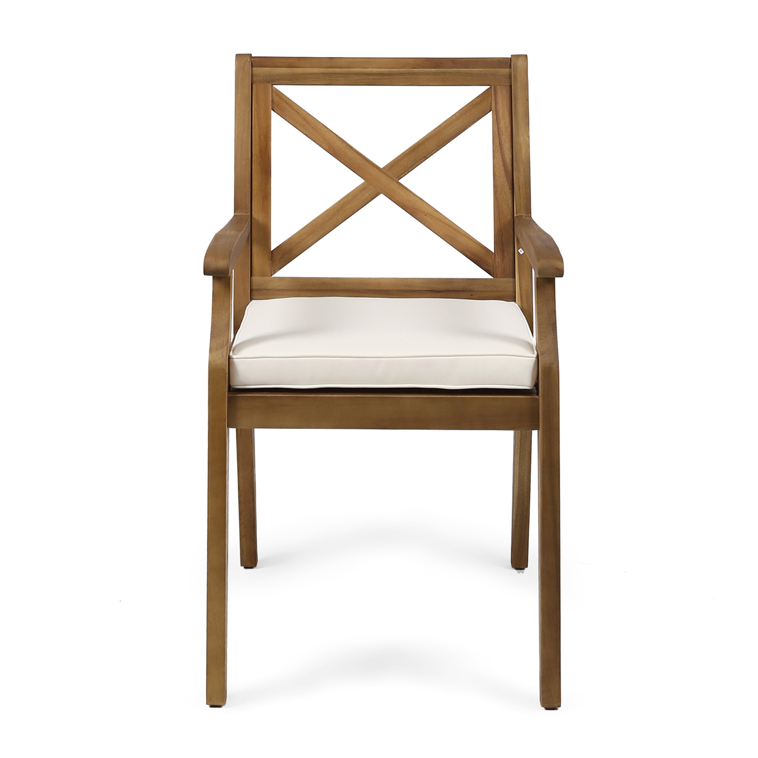 7 Pieces Acacia Wood Outdoor Dining Set with Cream Cushions,Modern 6 Chairs  1 Large Table,Dining Furniture Set for Lawn, Backyard, Garden Deck,Poolside,Teak