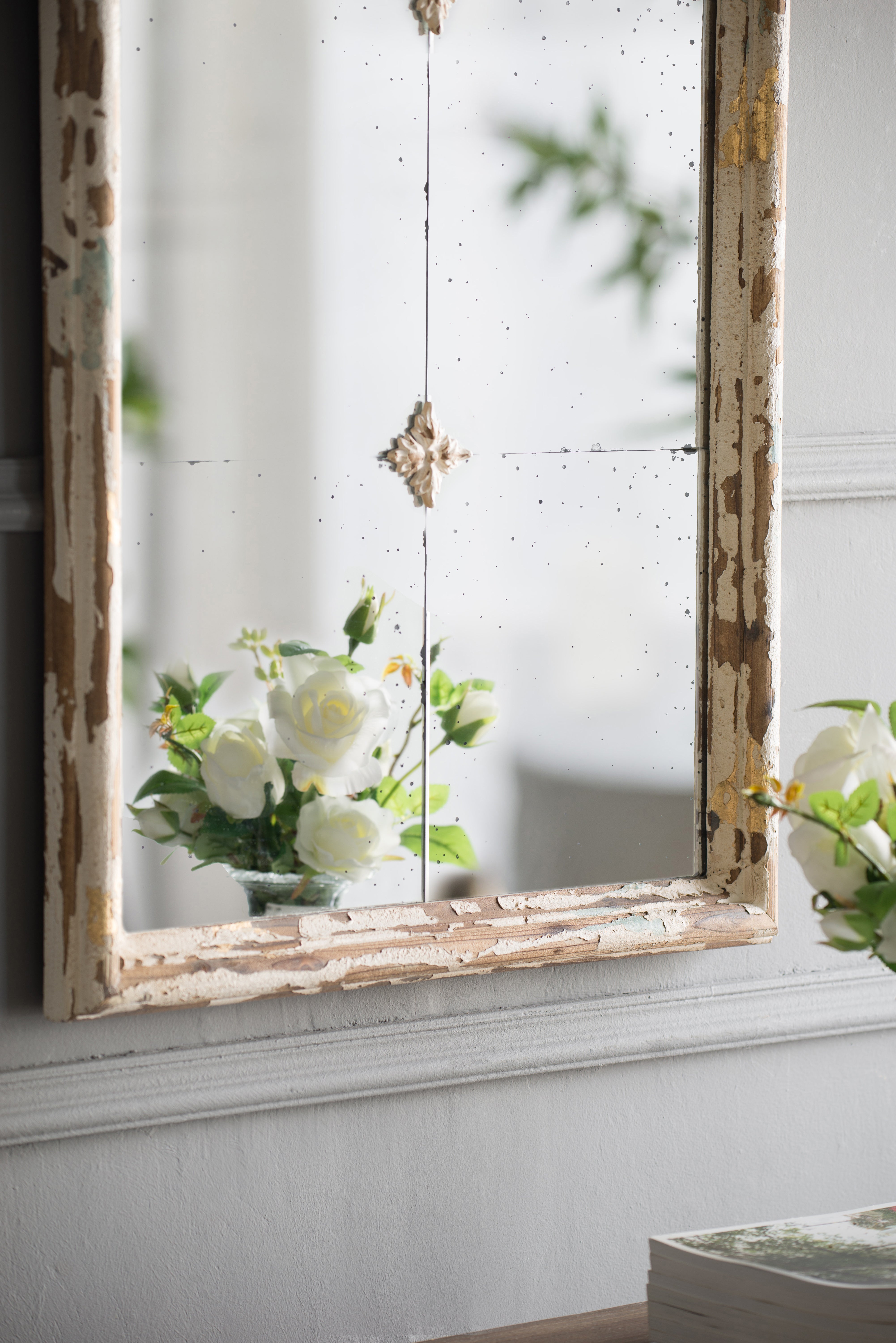 Wood Arched Mirror with 3 Small Medallions