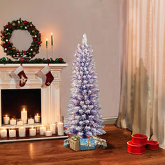 4.5-ft-Pre-lit-Flocked-Fashion-Purple-Pencil-Artificial-Christmas-Tree-with-Clear-Lights-&-Metal-Stand-Christmas-Trees