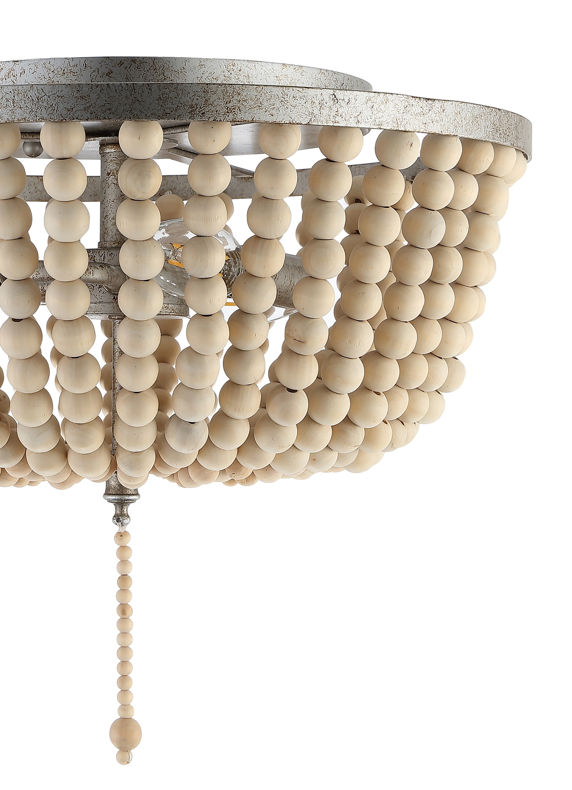 Allison 3-Light Shabby Chic Farmhouse Wood Beaded/Metal LED Flush Mount