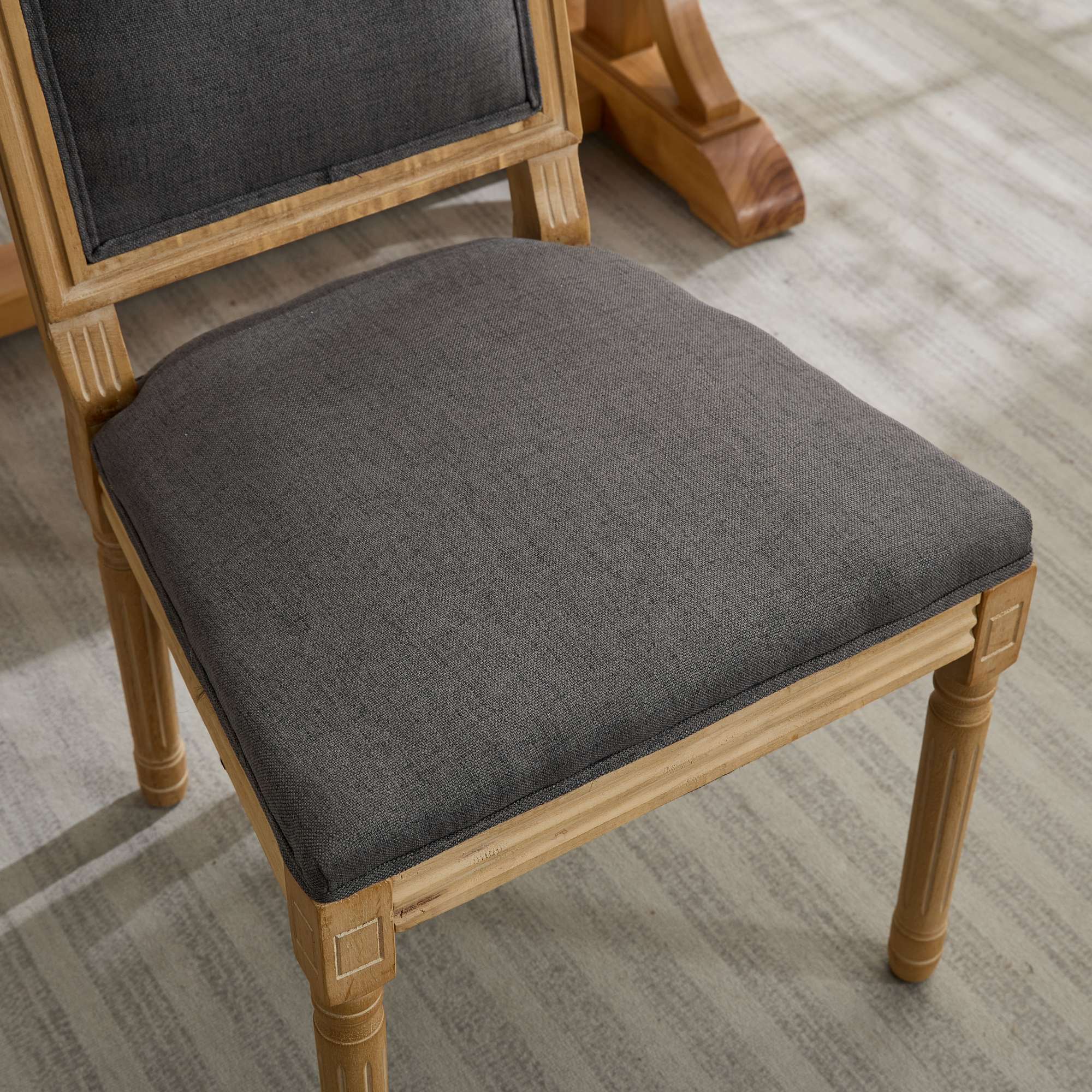 Louis French Country Dining Chairs with Square Upholstered Backrest, Set of 2