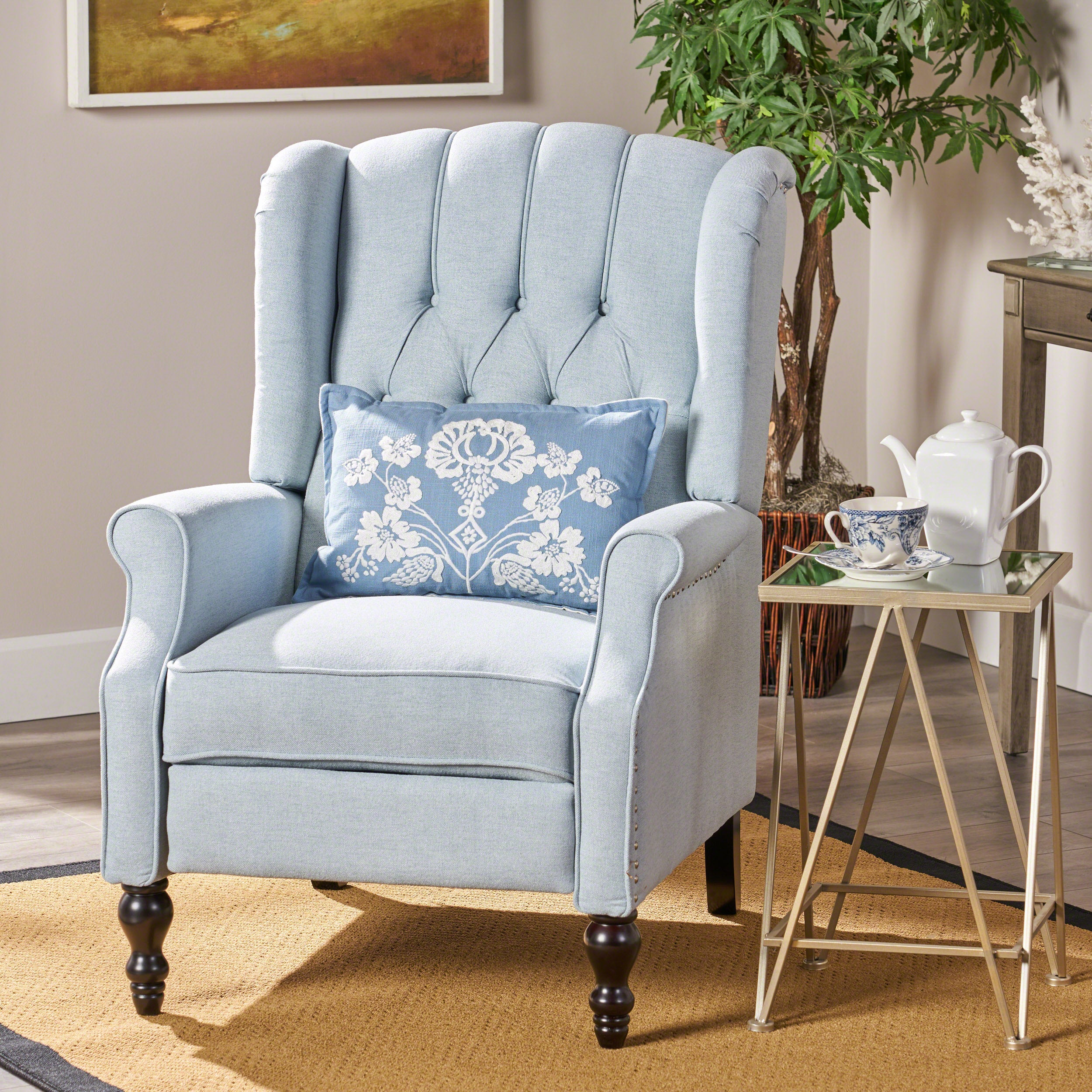 Contemporary Tufted Fabric Arm Chair Recliner with Wingback Design