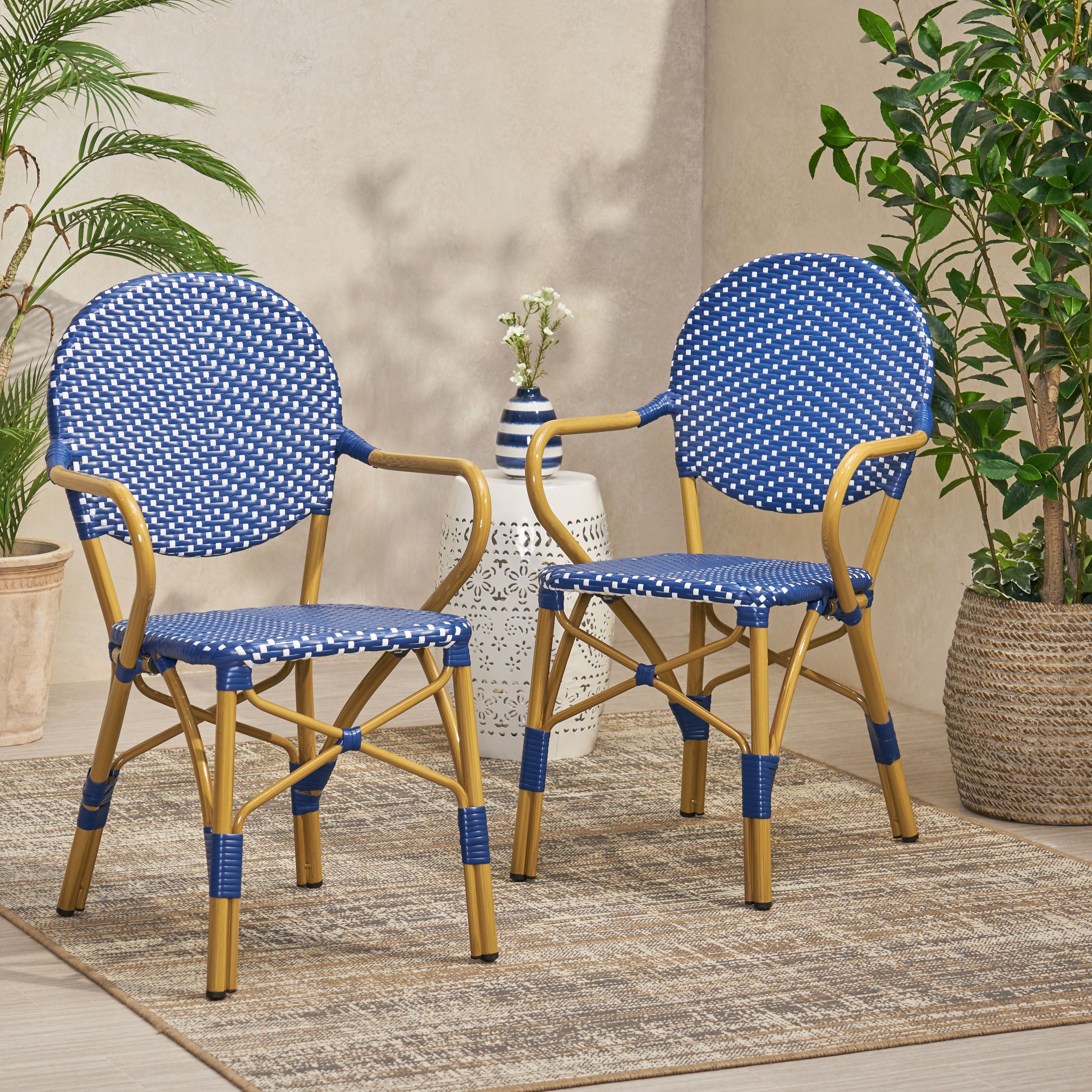 Paul French Bistro Outdoor Dining Chairs, Set of 2 Blue & White