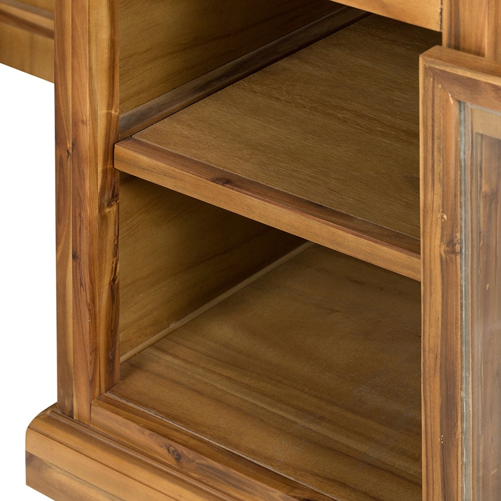Wooden Desk with Glass Door and 2 Drawers